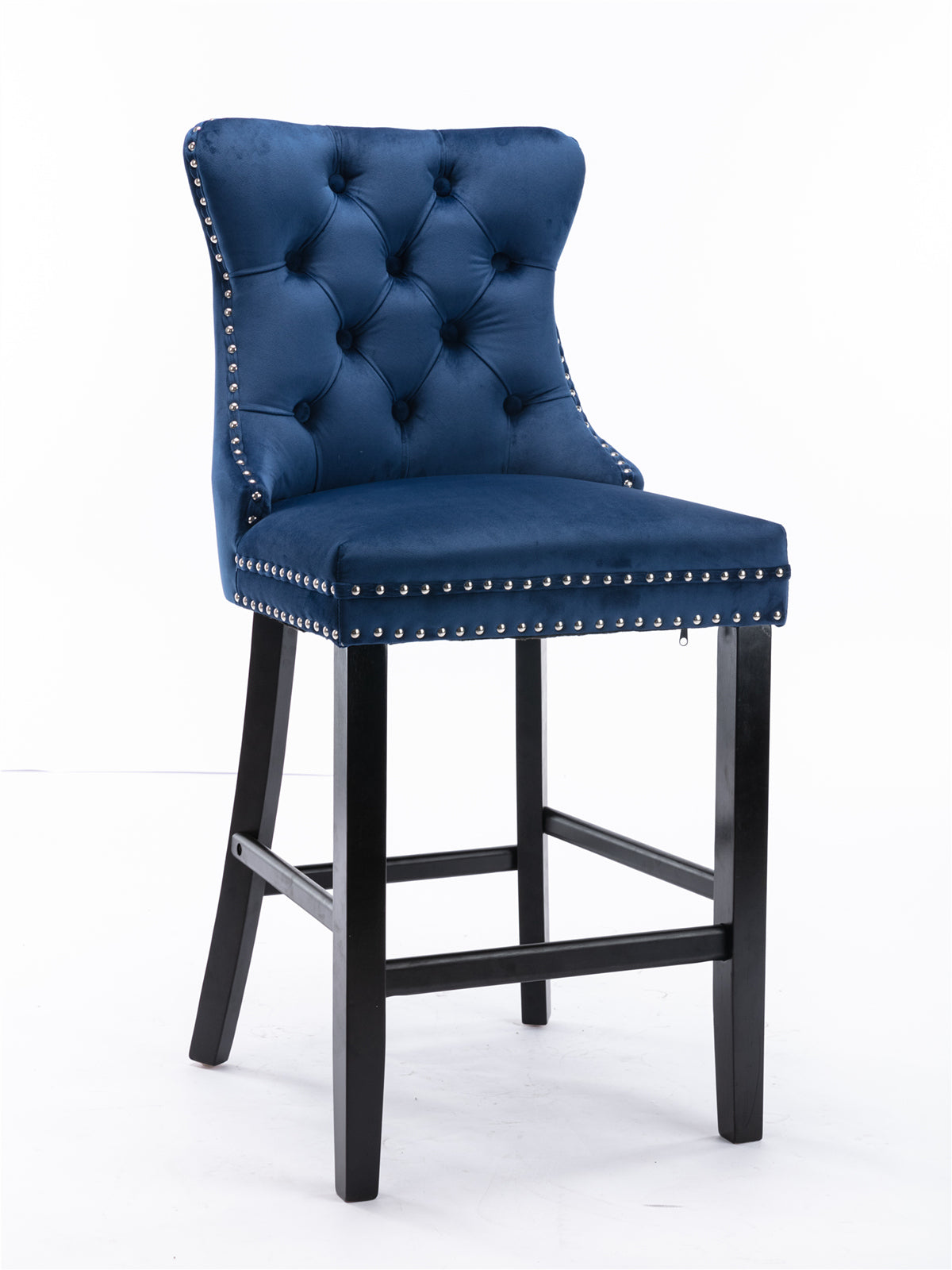Barstools Set of 2 Velvet Upholstered Button Tufted Wooden Legs - Blue