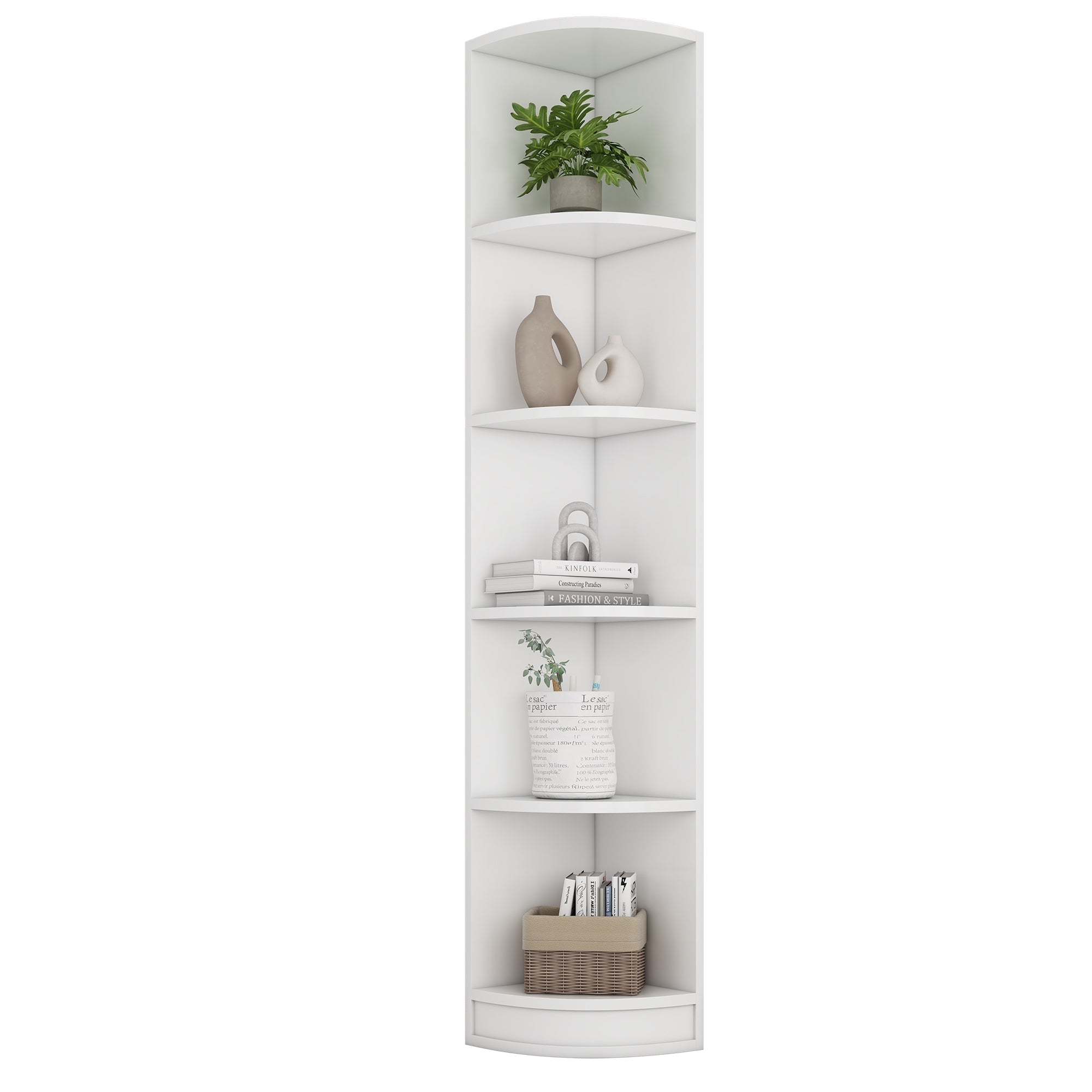 Corner Bookcase 5-Tier Storage MDF - White