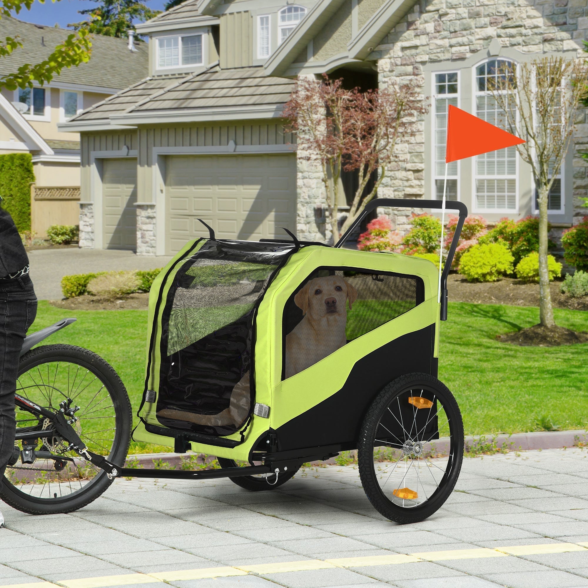 2-in-1 Dog Trailer/Stroller Bicycle Carrier Max 30kg, Oxford Fabric, Green