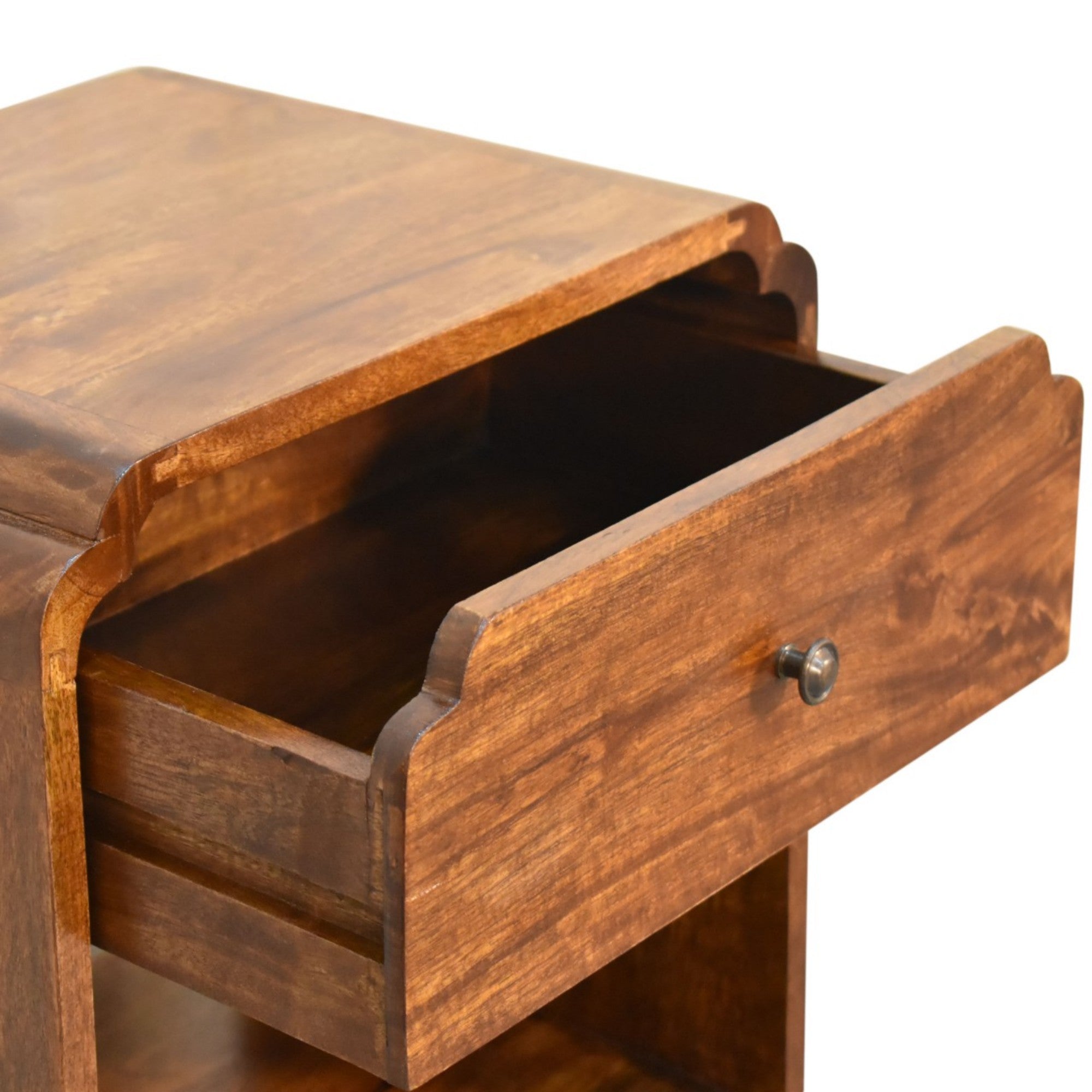 Newton Bedside, 1 Drawer and Open Shelf, Solid Wood Dark Brown