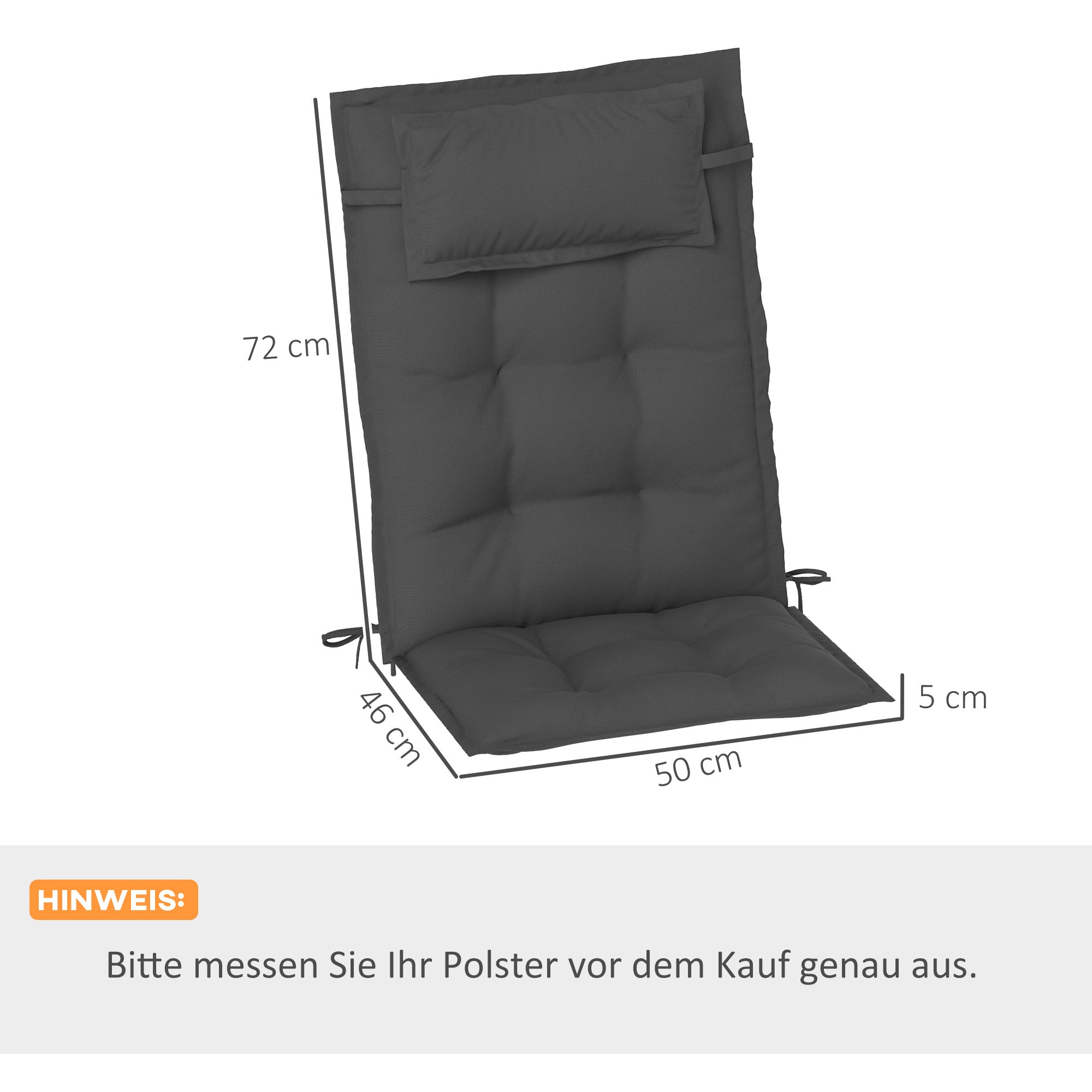 Cushions for Sun Loungers, Set of 2 Water-Repellent 50x116x5 cm, Dark Grey