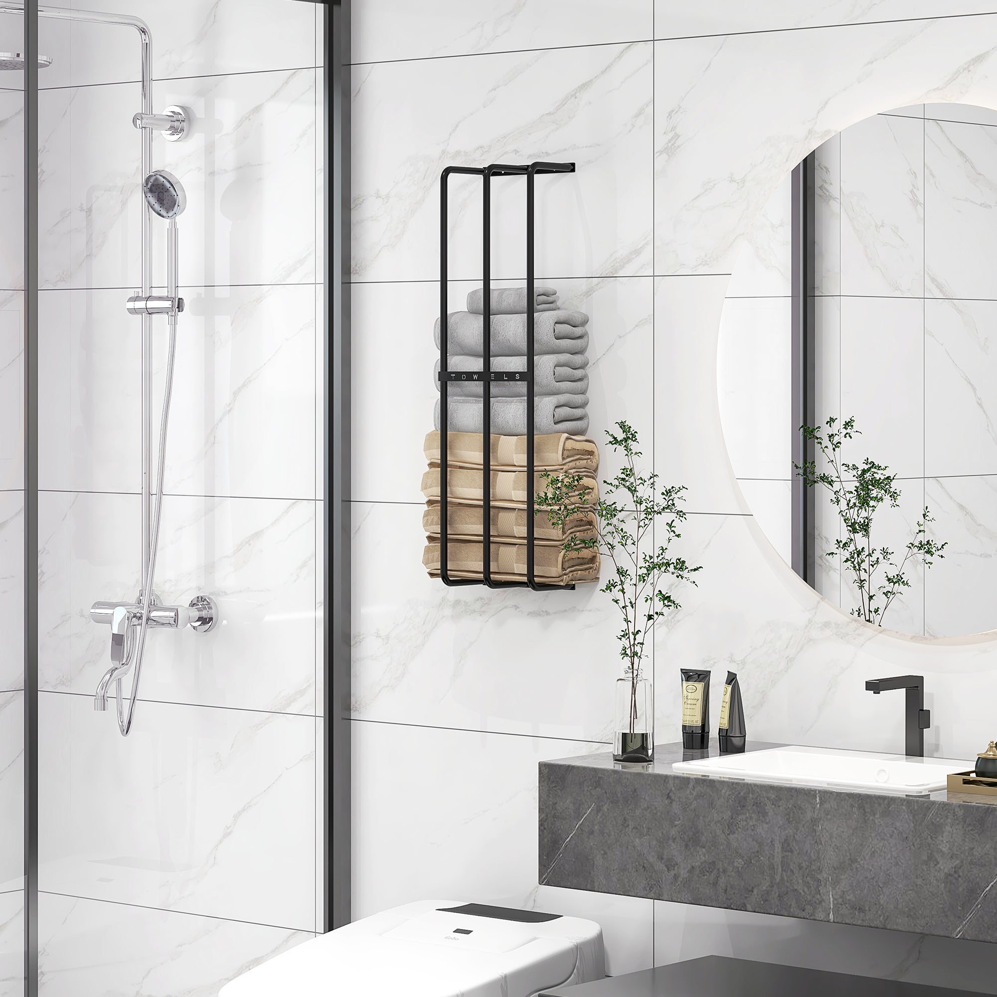 Towel Rail Wall Mounted, 6 Large Towel Holder, Metal