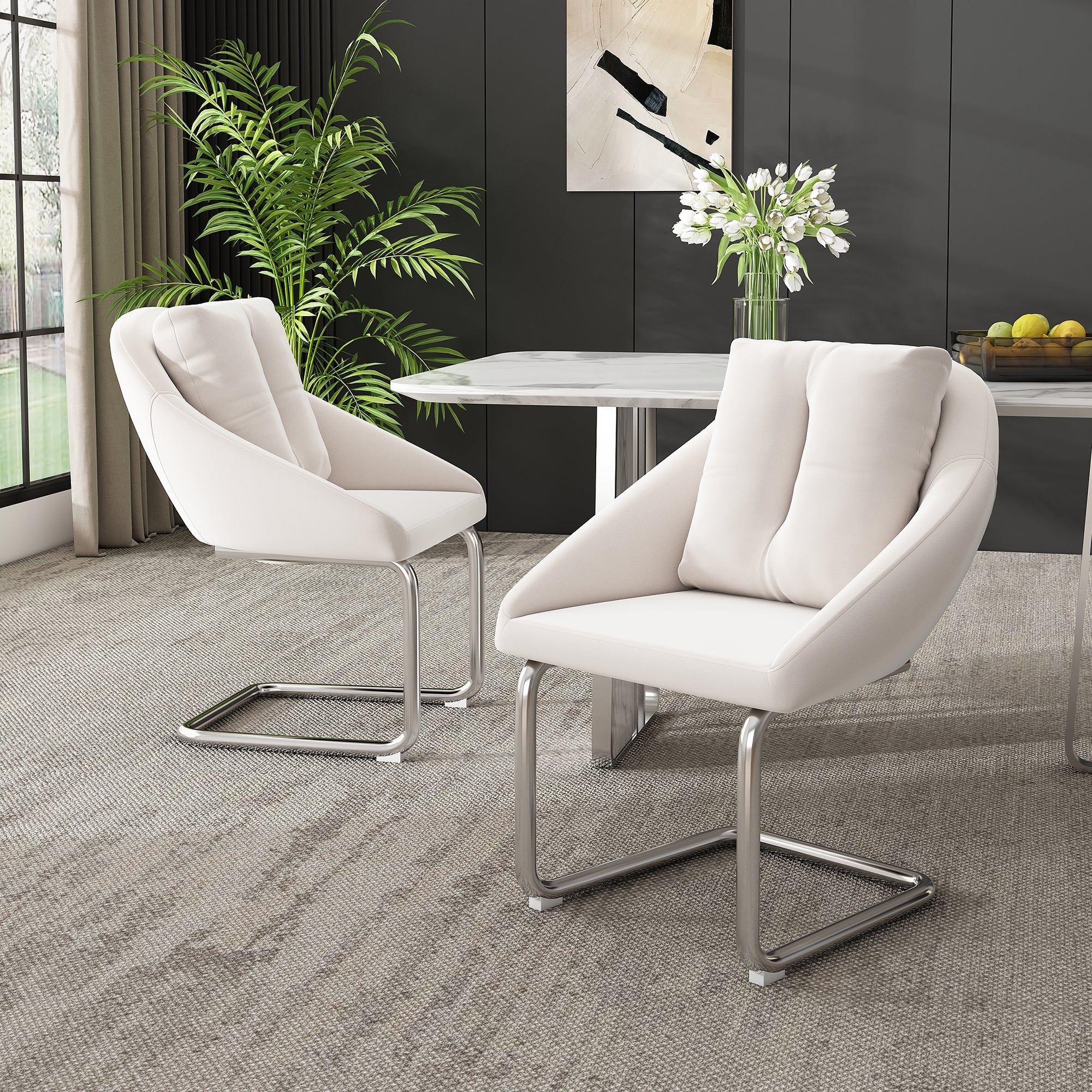 Velvet Dining Chair Set of 6, Luxurious Swivel Design with Cushions and Curved Legs, Beige Samt