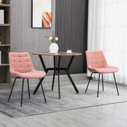 Dining Chair Set, Velvet Backrest, Steel Legs, Pink
