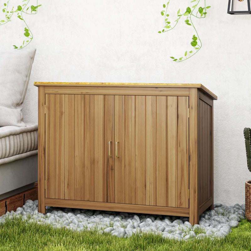Gartenschuppen aus Holz, wetterfester Geräteschuppen mit Regalen, Braun