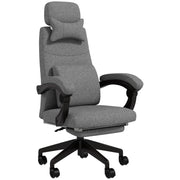 Linen-Look Office Chair with 160° Reclining Back and Footrest - Grey