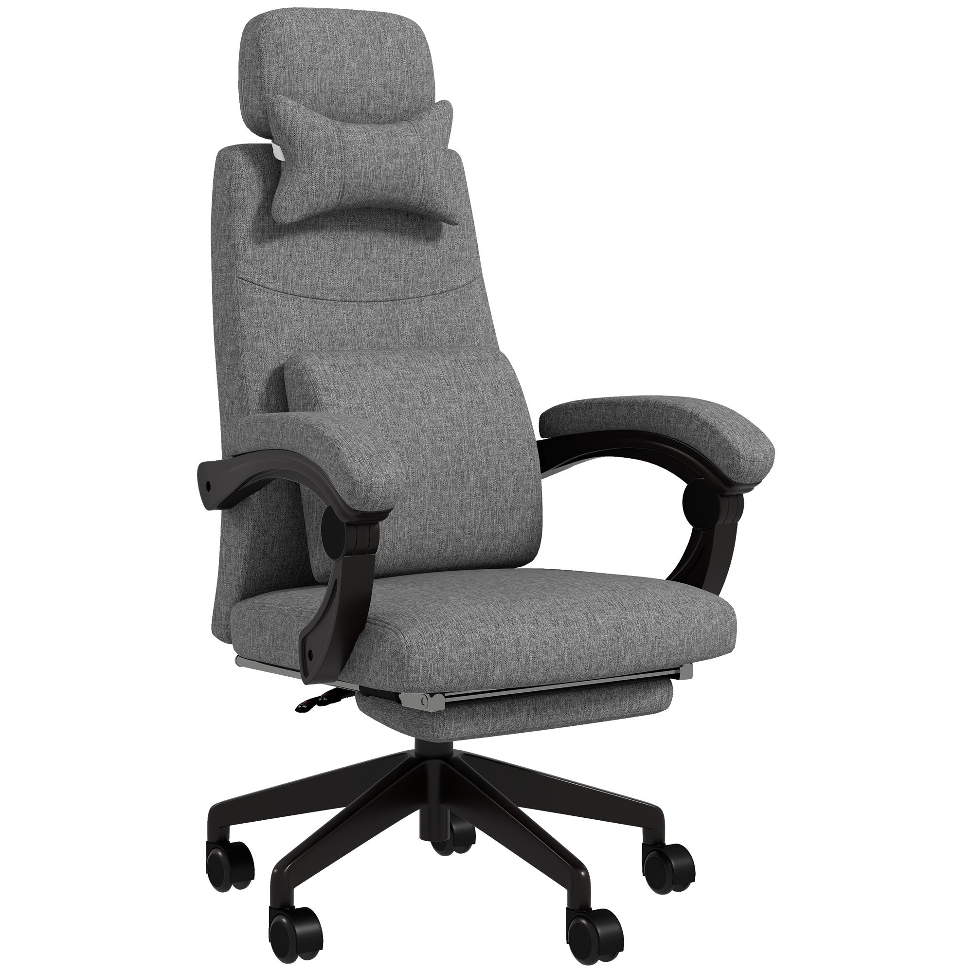 Linen-Look Office Chair with 160° Reclining Back and Footrest - Grey