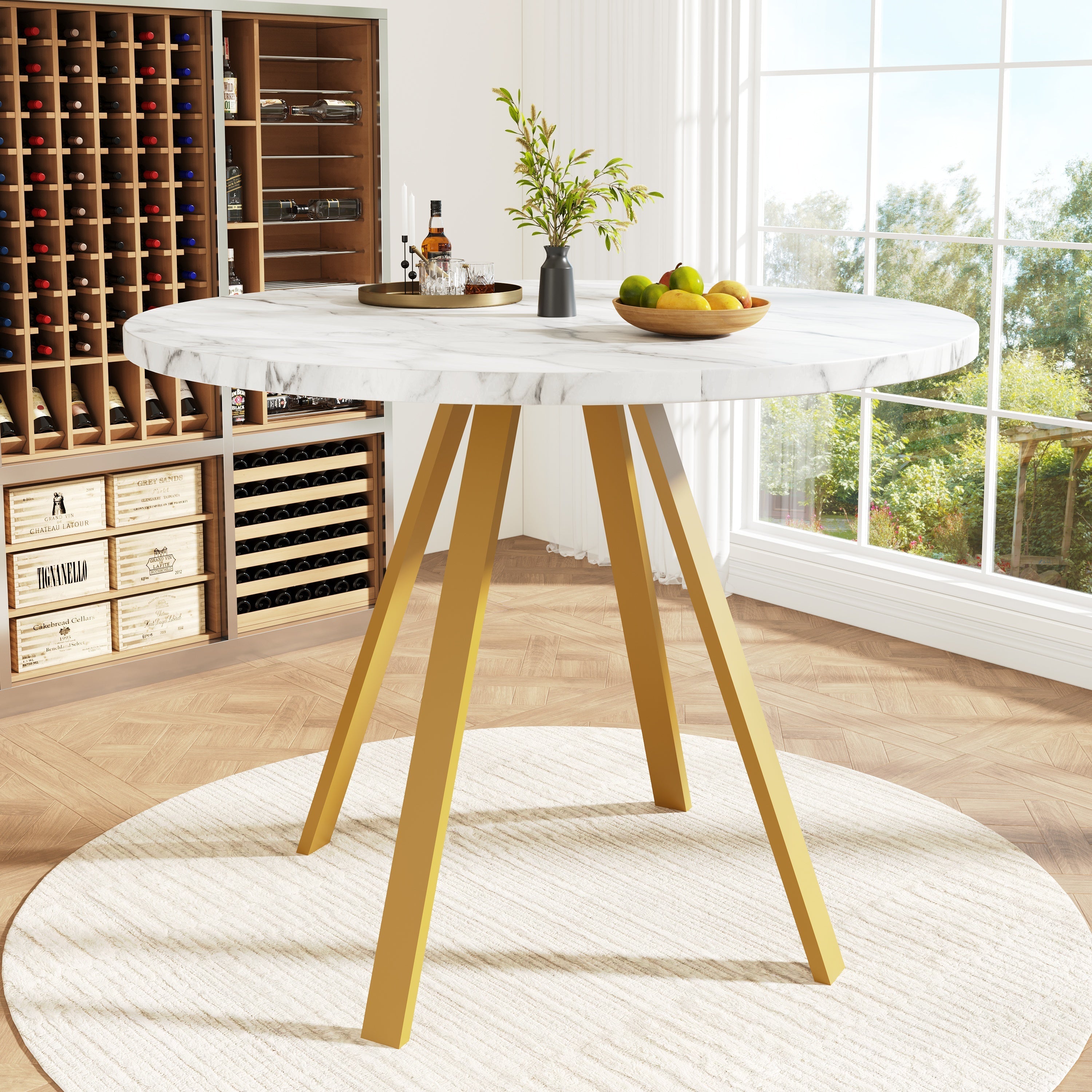 Dining Table Set 5-Piece Round 80x80x75 cm 4 Velvet Chairs, White Marble/Grey