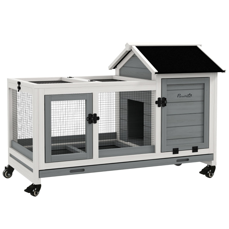 Rabbit Hutch, Guinea Pig Cage, Removable Tray, Wheels - Grey
