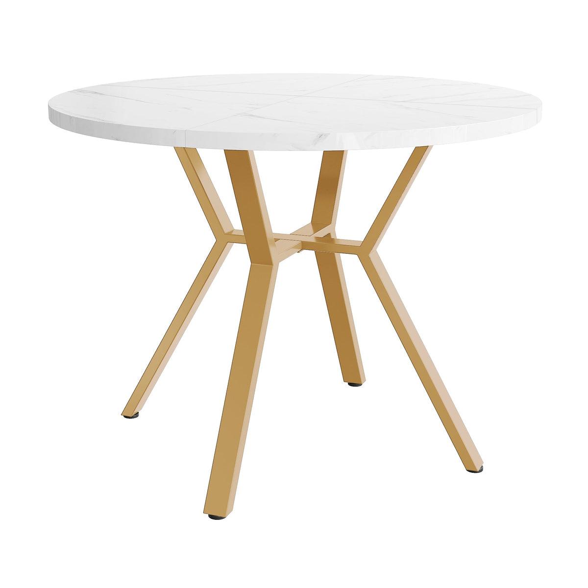 Round Marble Dining Table 1m and X-Leg Coffee Table - Black Gold