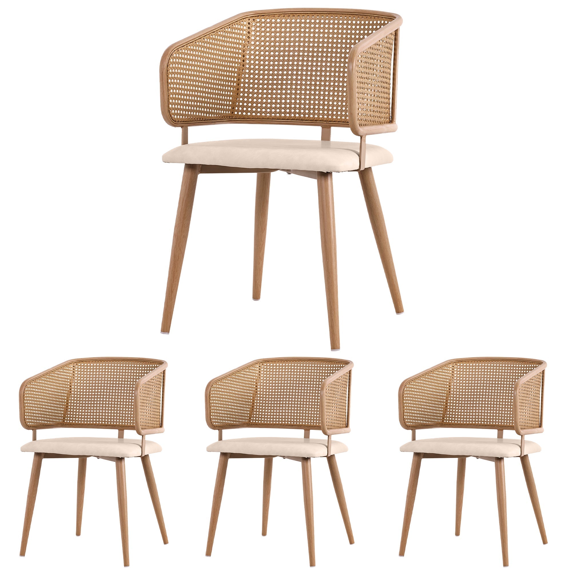 4 Dining Chairs Modern Rattan Backrest with PU Leather Seat