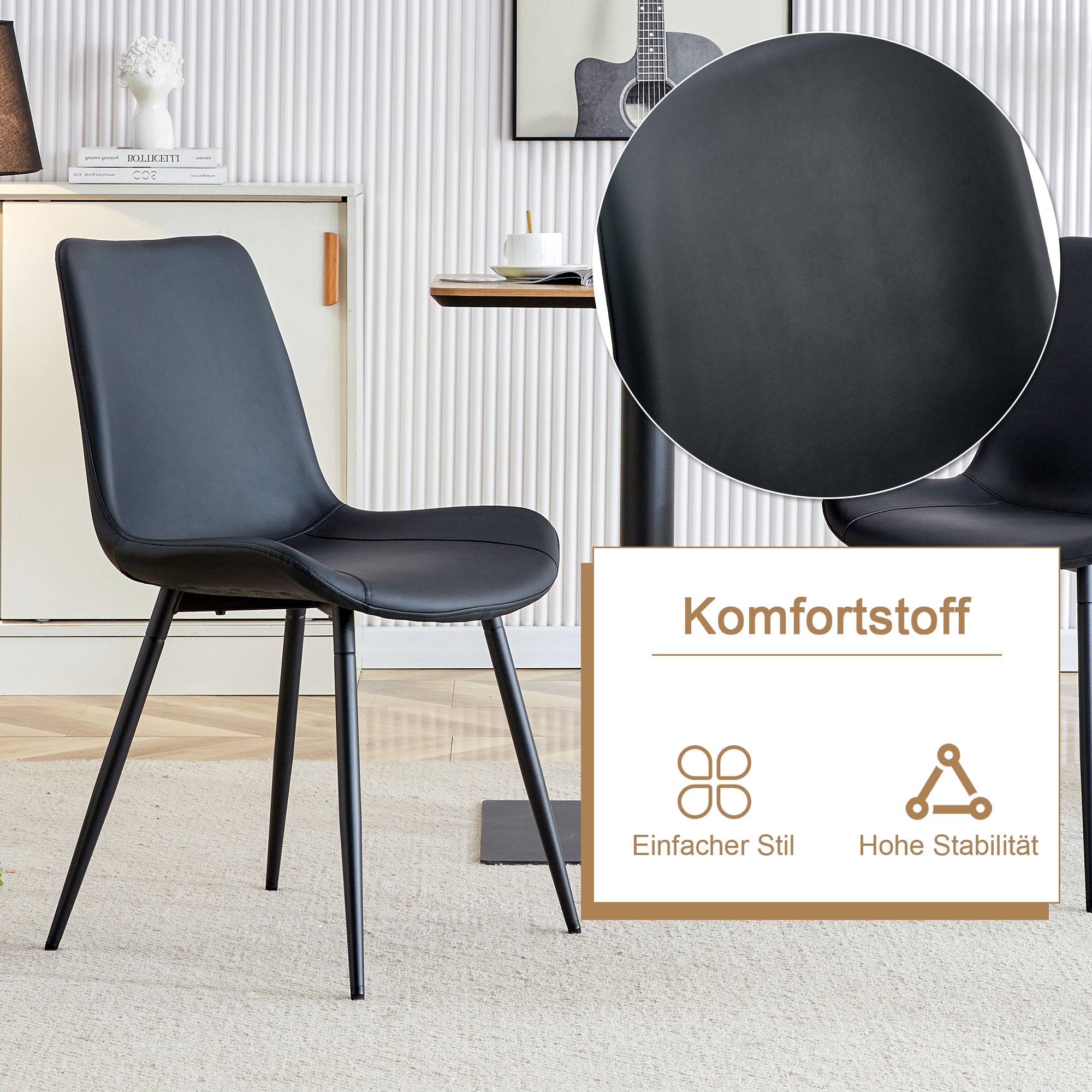 Round Dining Set 100cm Integrated Storage 4 Chairs - Brown Wood Look/Black PU