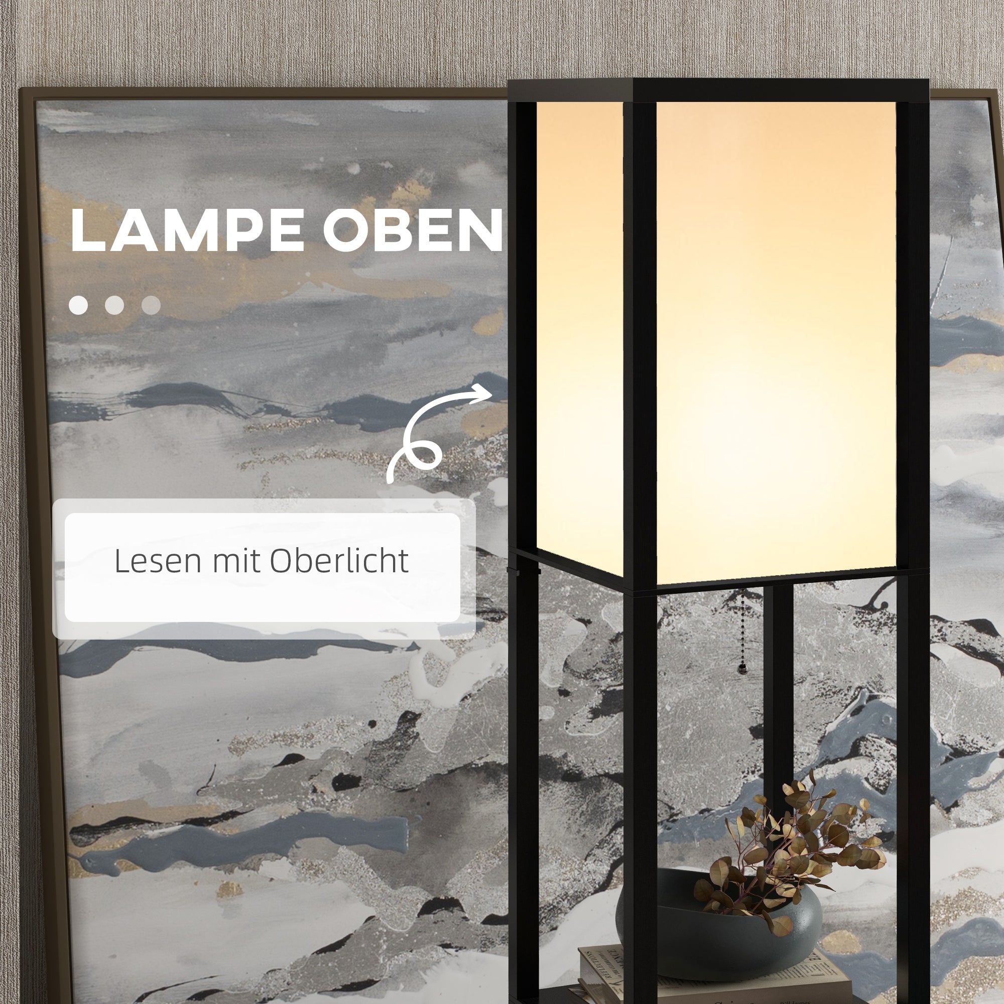 Floor Lamp with Shelves, E27 40W, Wood in Black