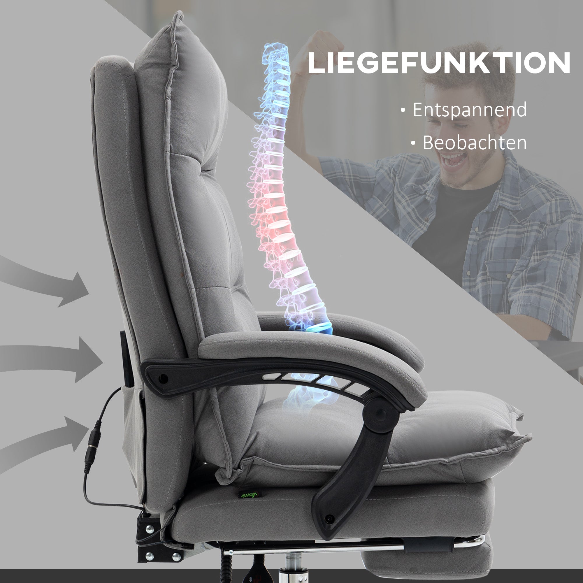 Vinsetto Office Chair, Massage Function, Height-Adjustable, Dark Grey