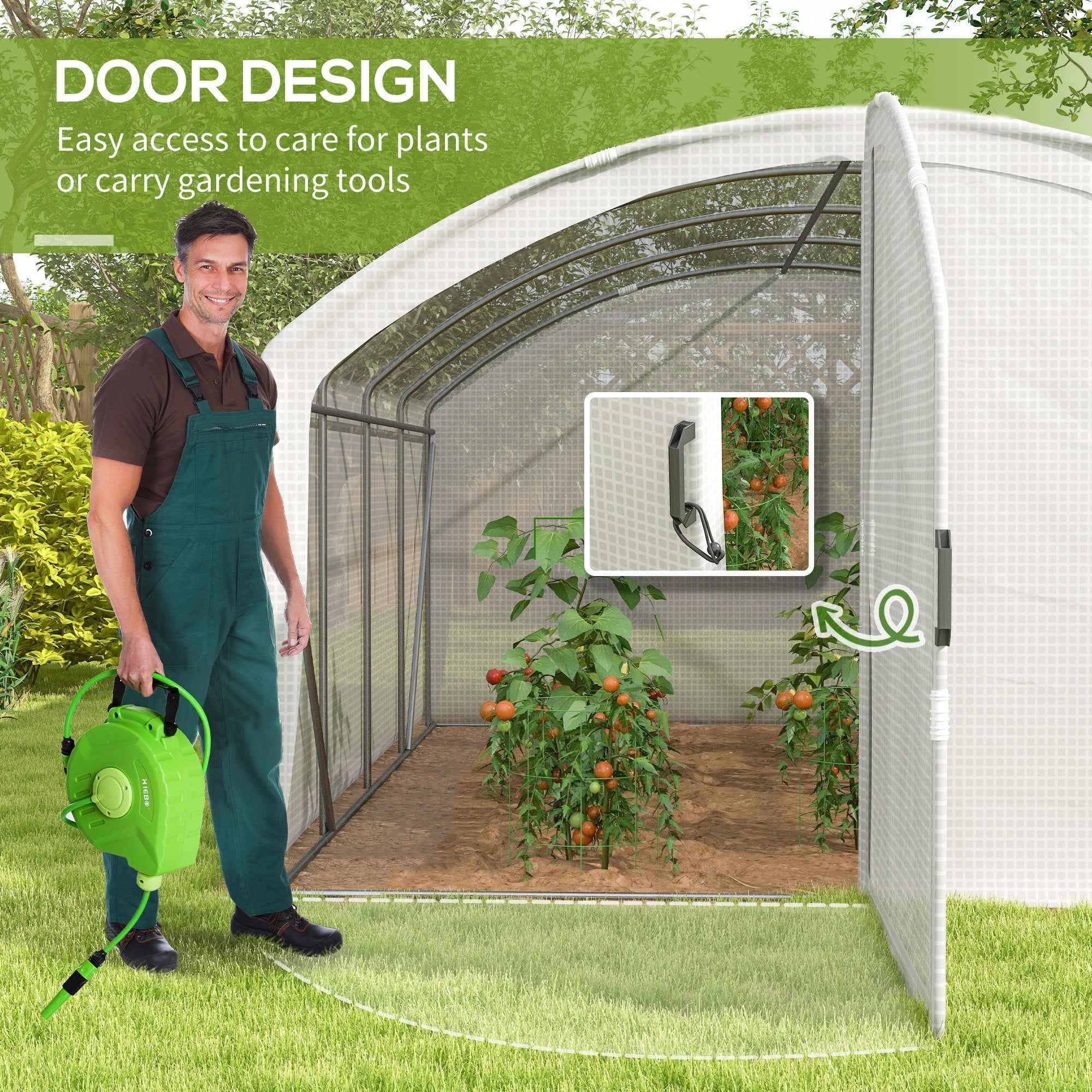 Polytunnel Greenhouse Walk-in 4 x 3 x 2m UV-resistant PE Cover Galvanised Steel Frame, White