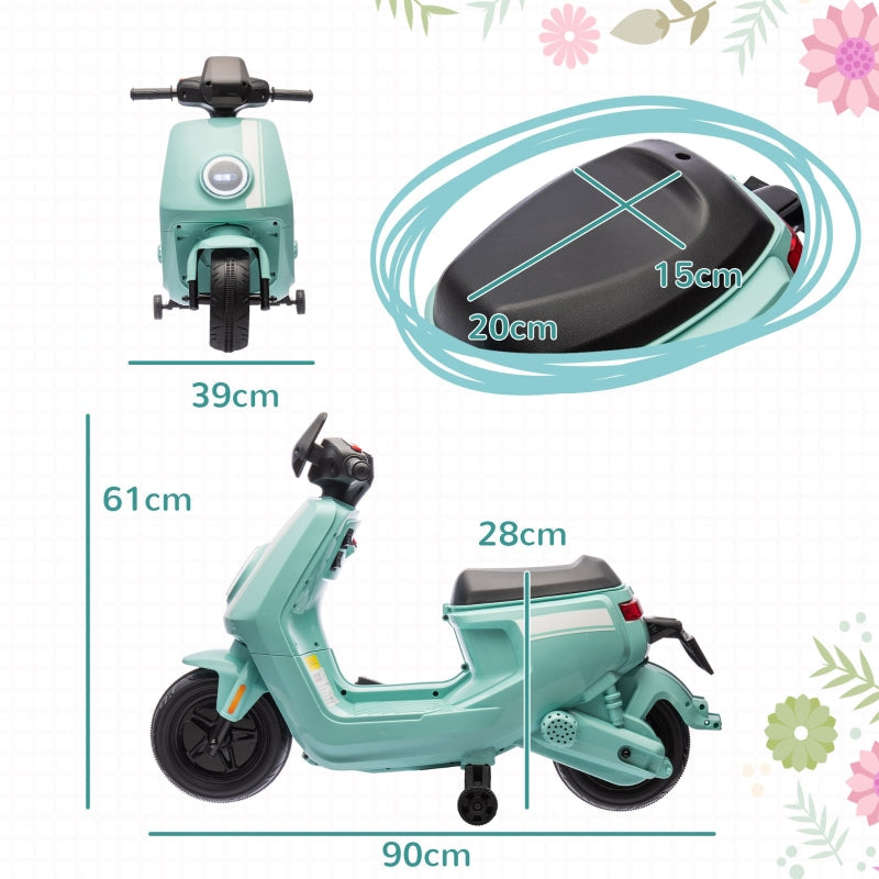 AIYAPLAY Electric Motorcycle for Kids, with Headlight Music and Training Wheels, Green