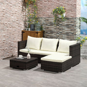 3-teiliges Gartensofa-Set, 4-Sitzer Ecksofa mit verstellbarer Sonnenliege und Stauraumtisch, braunes Rattan