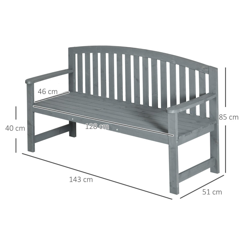 2-Seater Garden Bench Weatherproof with Backrest - Wooden Grey