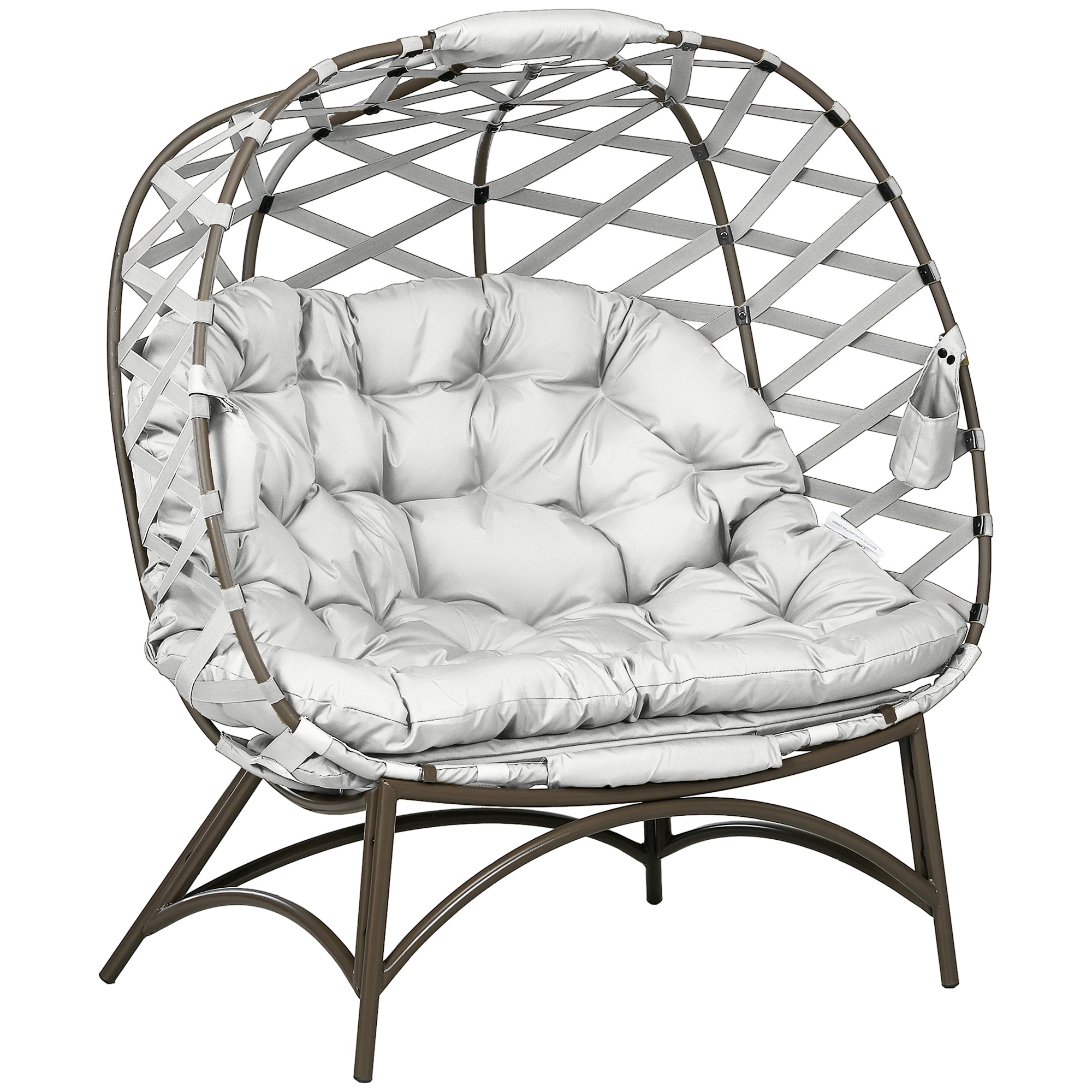 2 Seater Egg Chair Folding with Cushion and Cup Pockets, Light Grey Weave