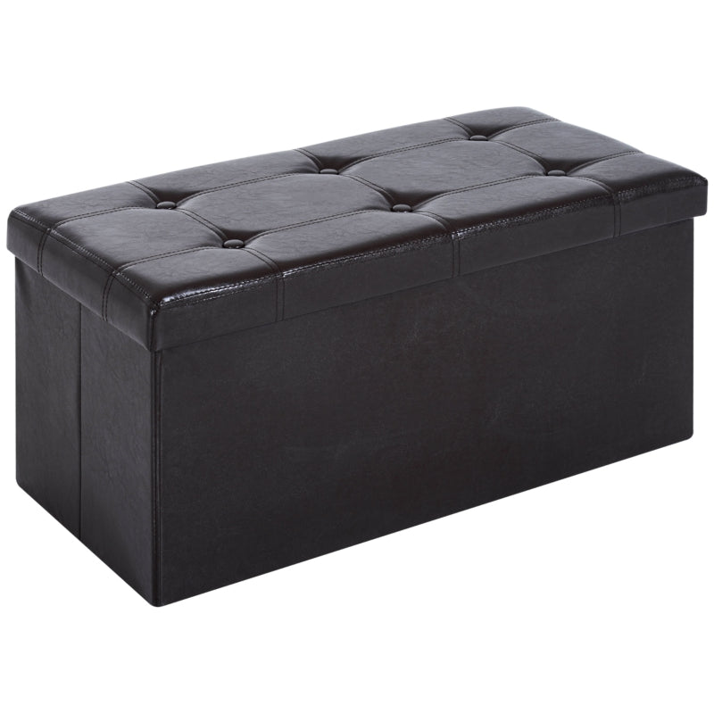 Folding Storage Cube Ottoman Bench Seat Rectangular Faux Leather Brown
