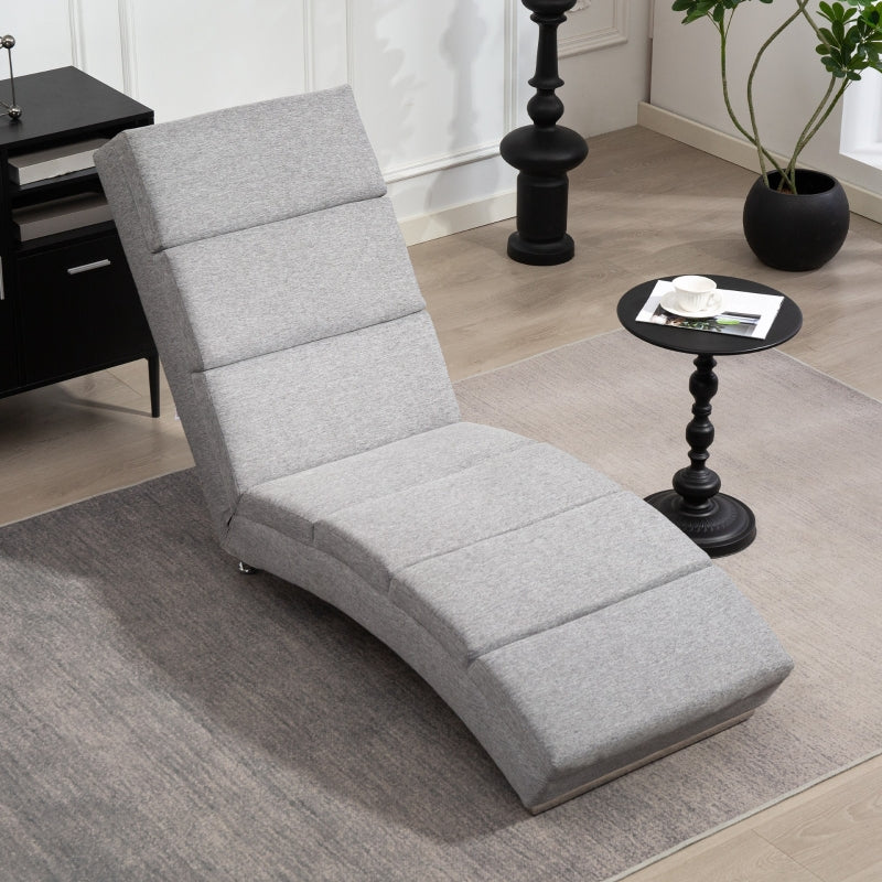 Entspannender Loungesessel, gepolsterte Chaiselongue, Stahlbeine, Hellgrau