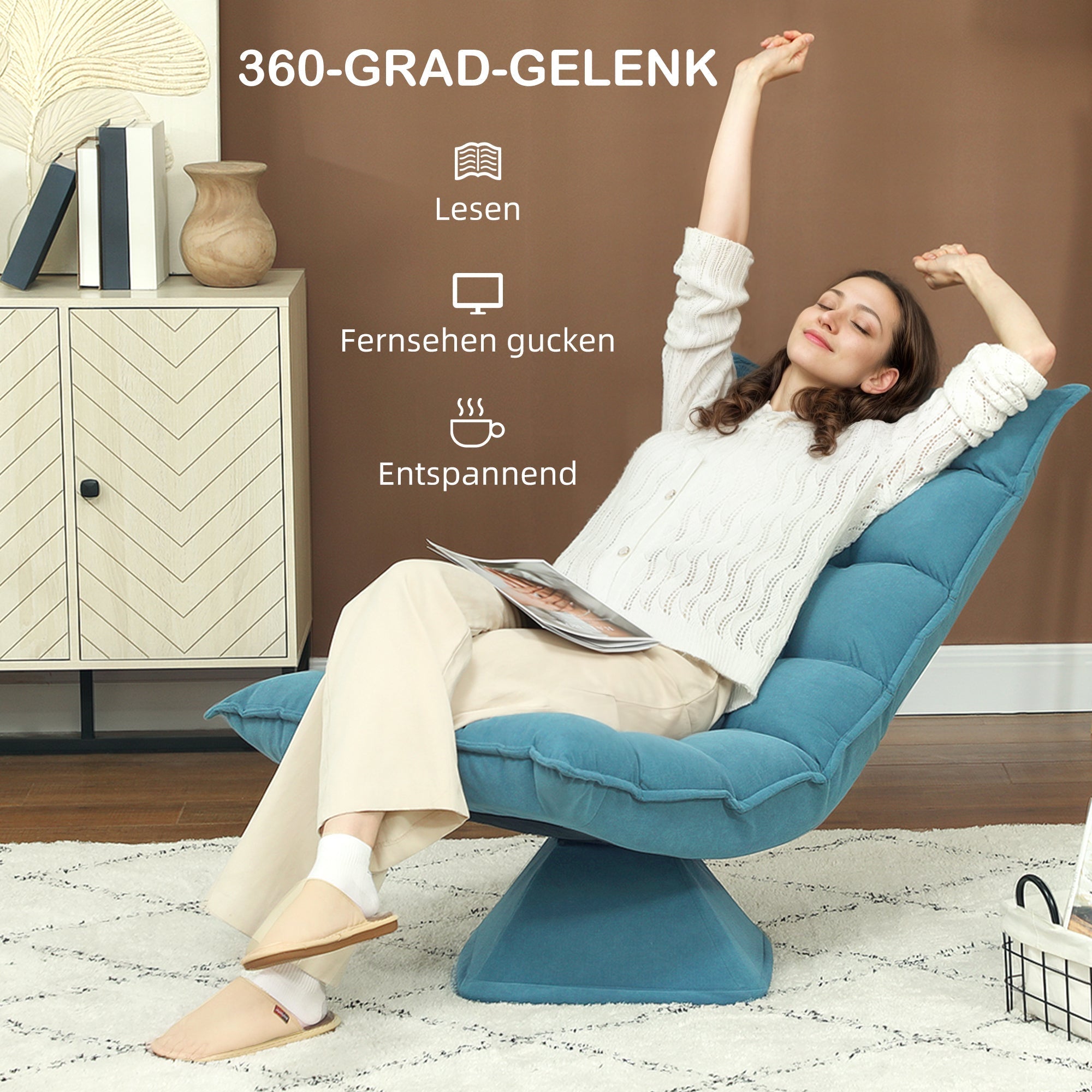 Floor Chair Adjustable Swivel Meditation Relaxing Lazy Sofa, Blue