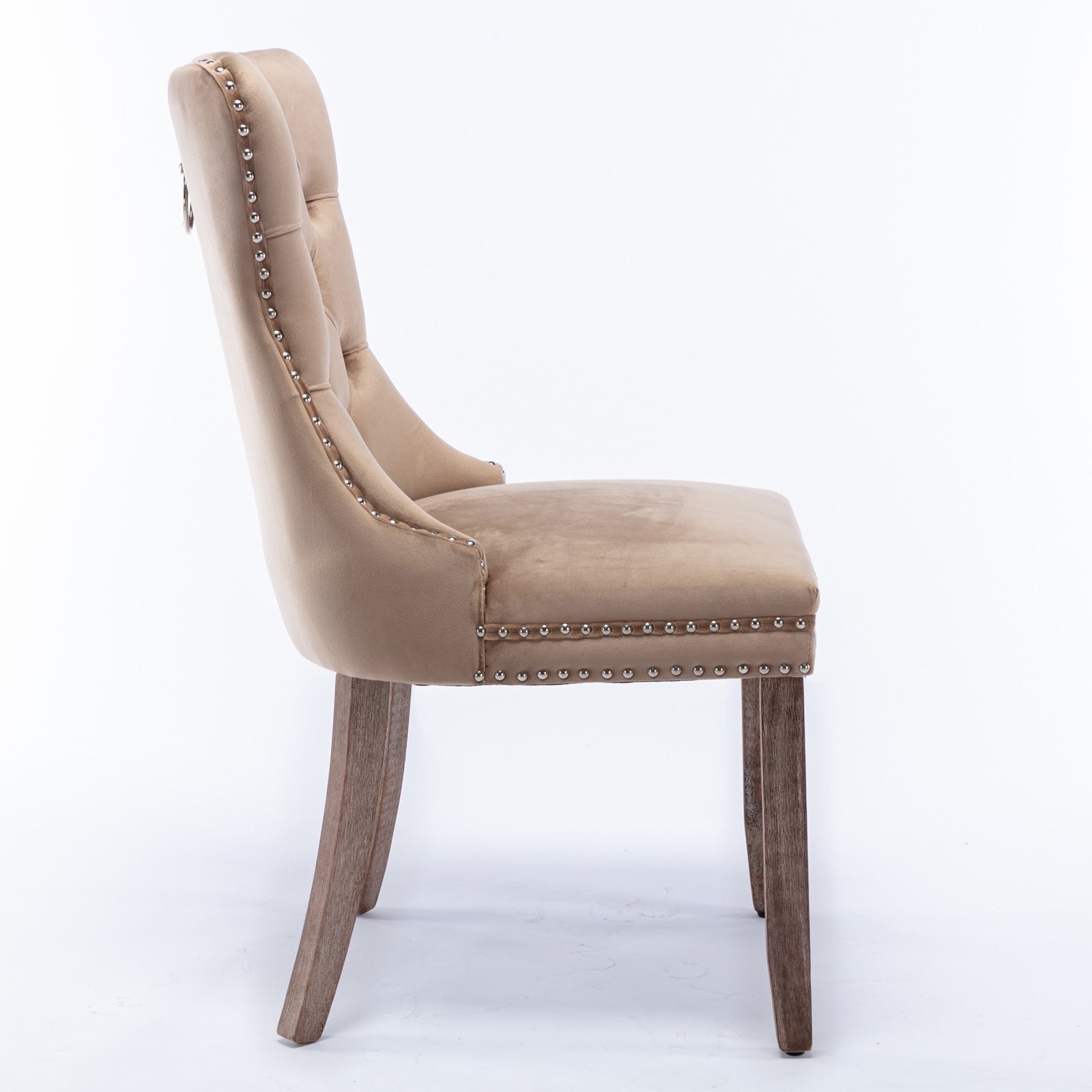 Nikki Collection Tufted Velvet Dining Chair Nailhead Trim 2-Pc Set - Khaki