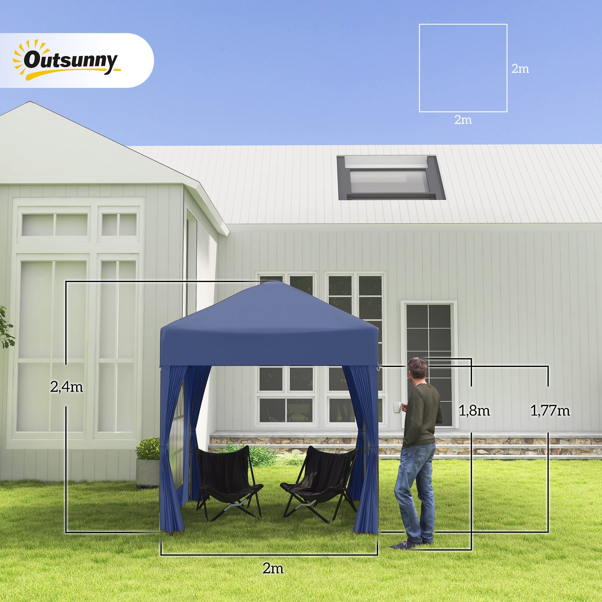 2x2m Folding Gazebo Marquee 4 Side Panels Window Door Oxford Metal
