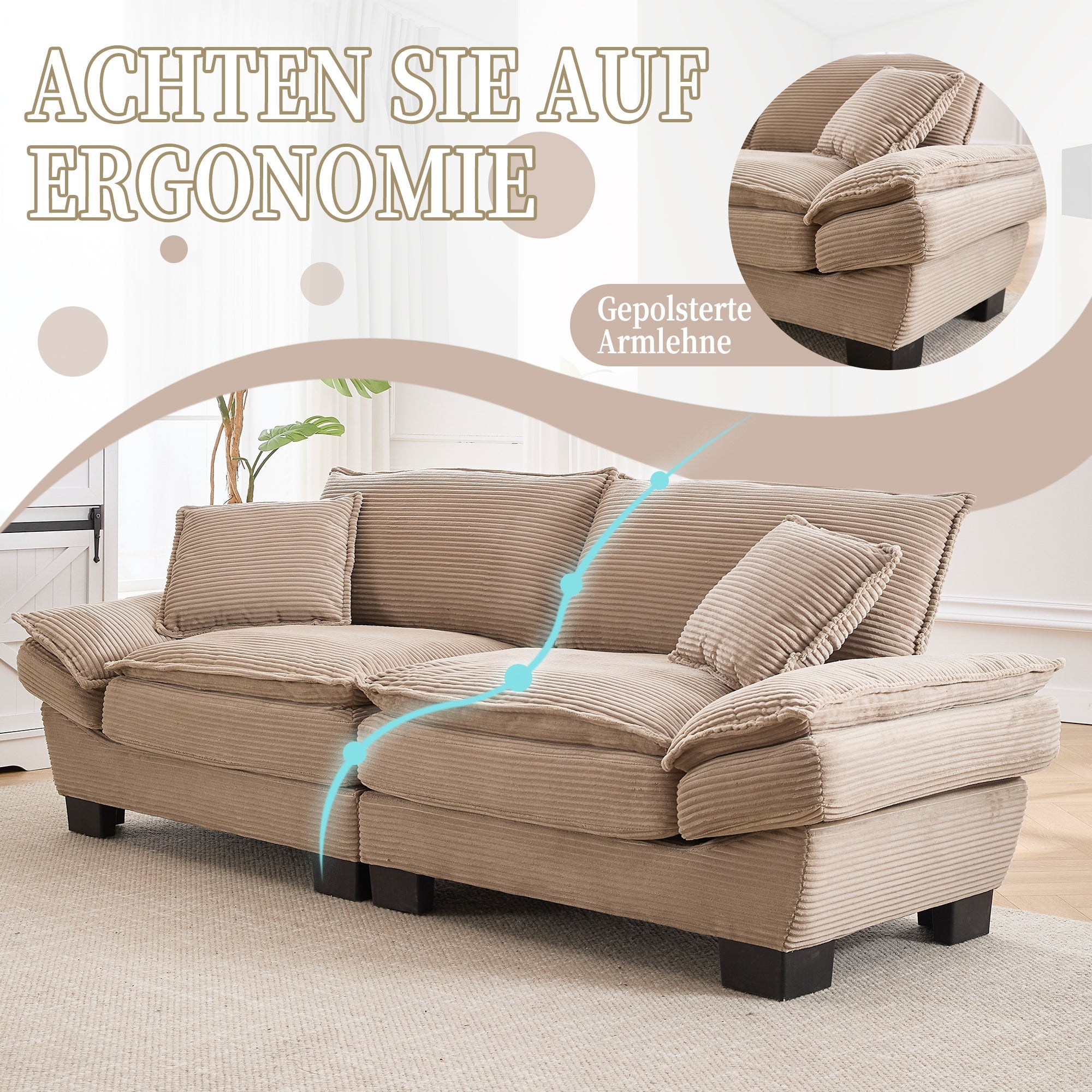 Double Sofa Modern Simple Feather Bed Cozy Khaki