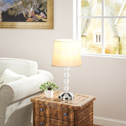 Table Lamp LED USB Rechargeable Crystal Bedside, Glass Silver
