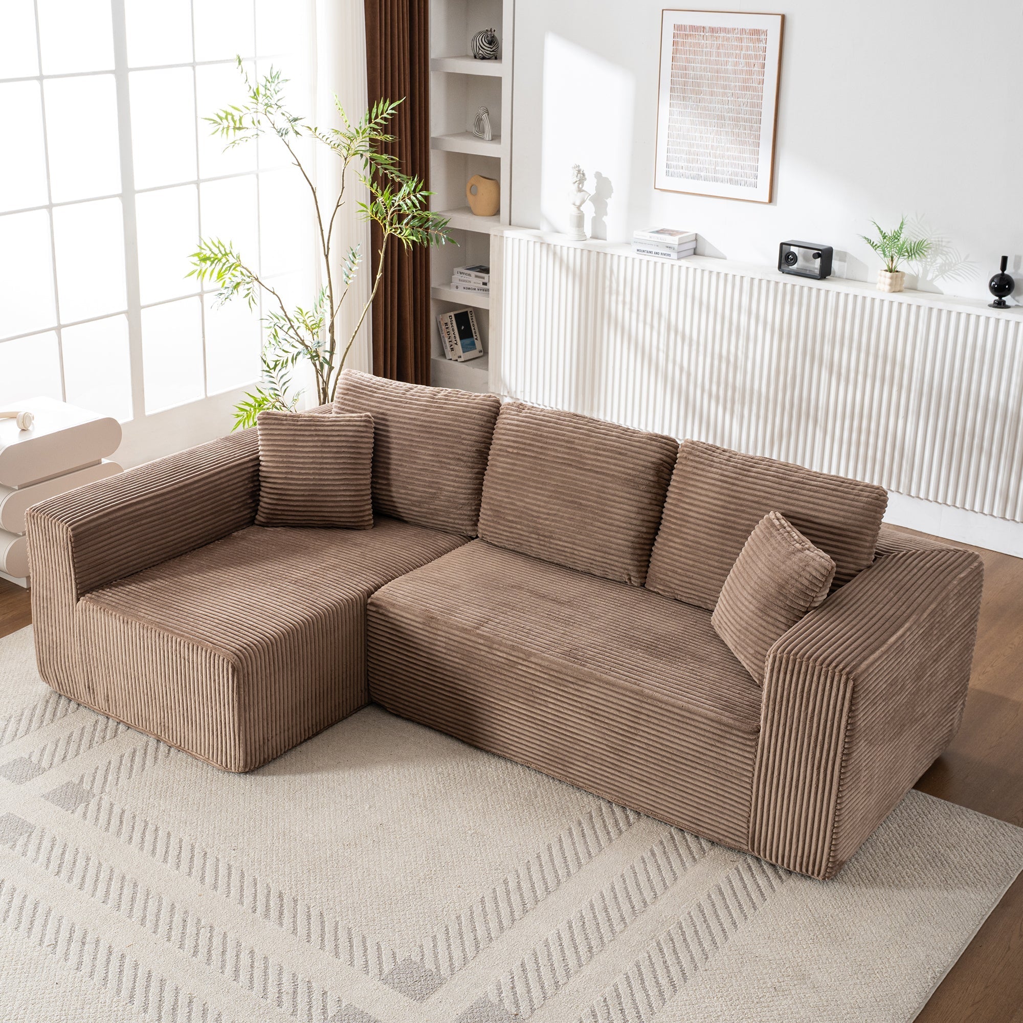 L-Shaped Cloud Sofa, Modern Modular Chaise Lounge with Armchair, No Assembly Required, Core Fabric