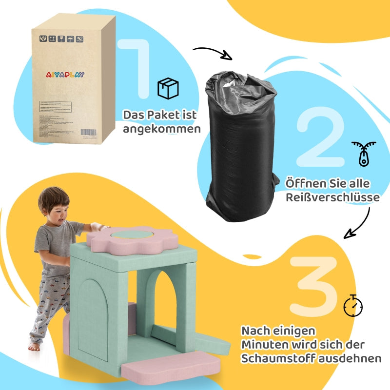 Foam Blocks for Climbing, Building and Crawling, Indoor Play Mats, Green and Pink Set of 12