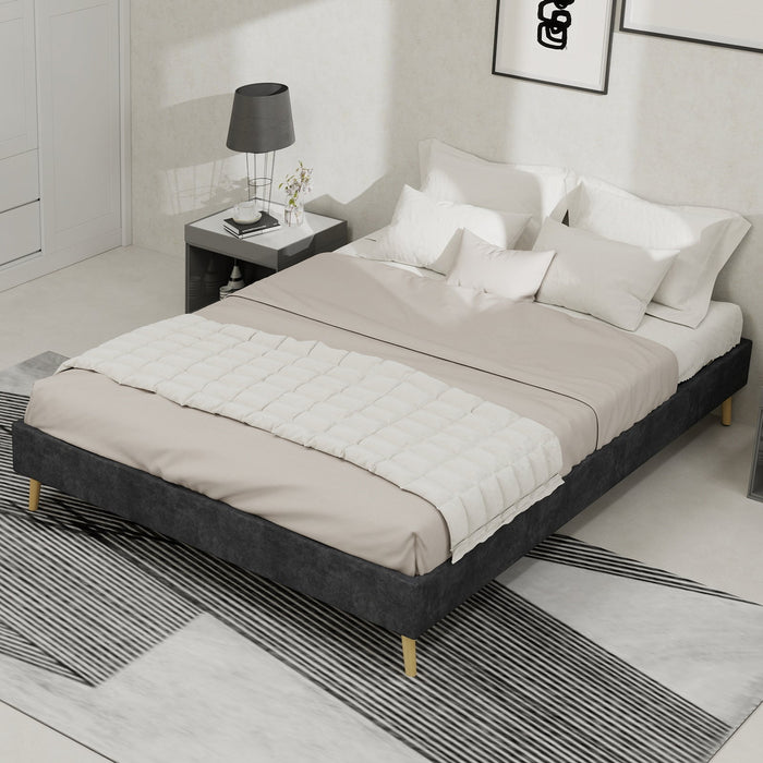 Bed Frame 140x200cm Minimalist Low Box Dutch Velvet Gray
