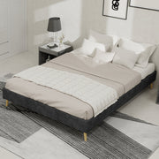 Modern Minimalist Bed Frame, 140x200 cm Low-Profile, Grey Dutch Velvet