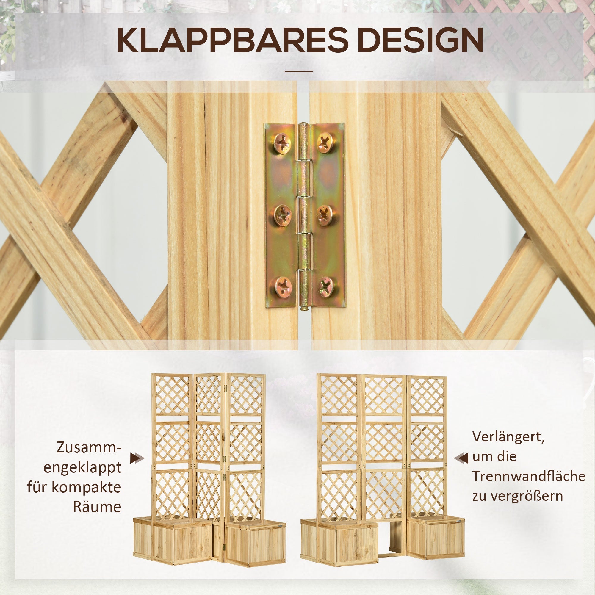 Balcony Screen Room Divider 133x165cm 3-Piece 4 Flower Boxes Weatherproof Natural Color