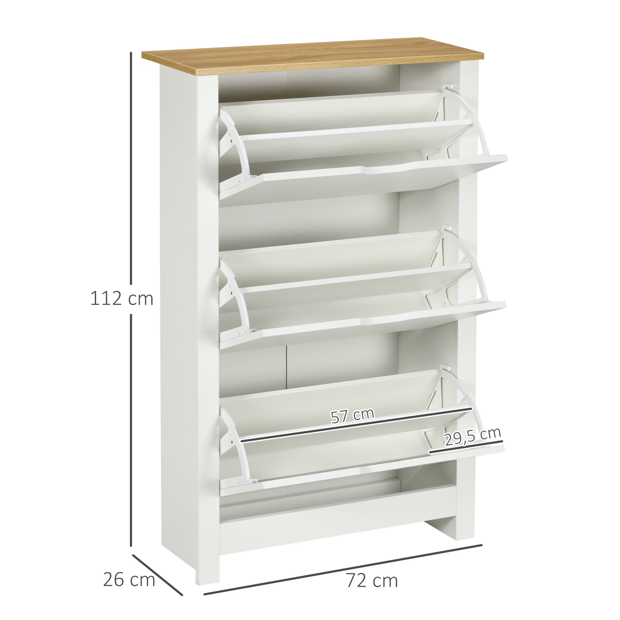 Schuhschrank-Regal 3 Klappen 18 Paar, platzsparend, Weiß Natur