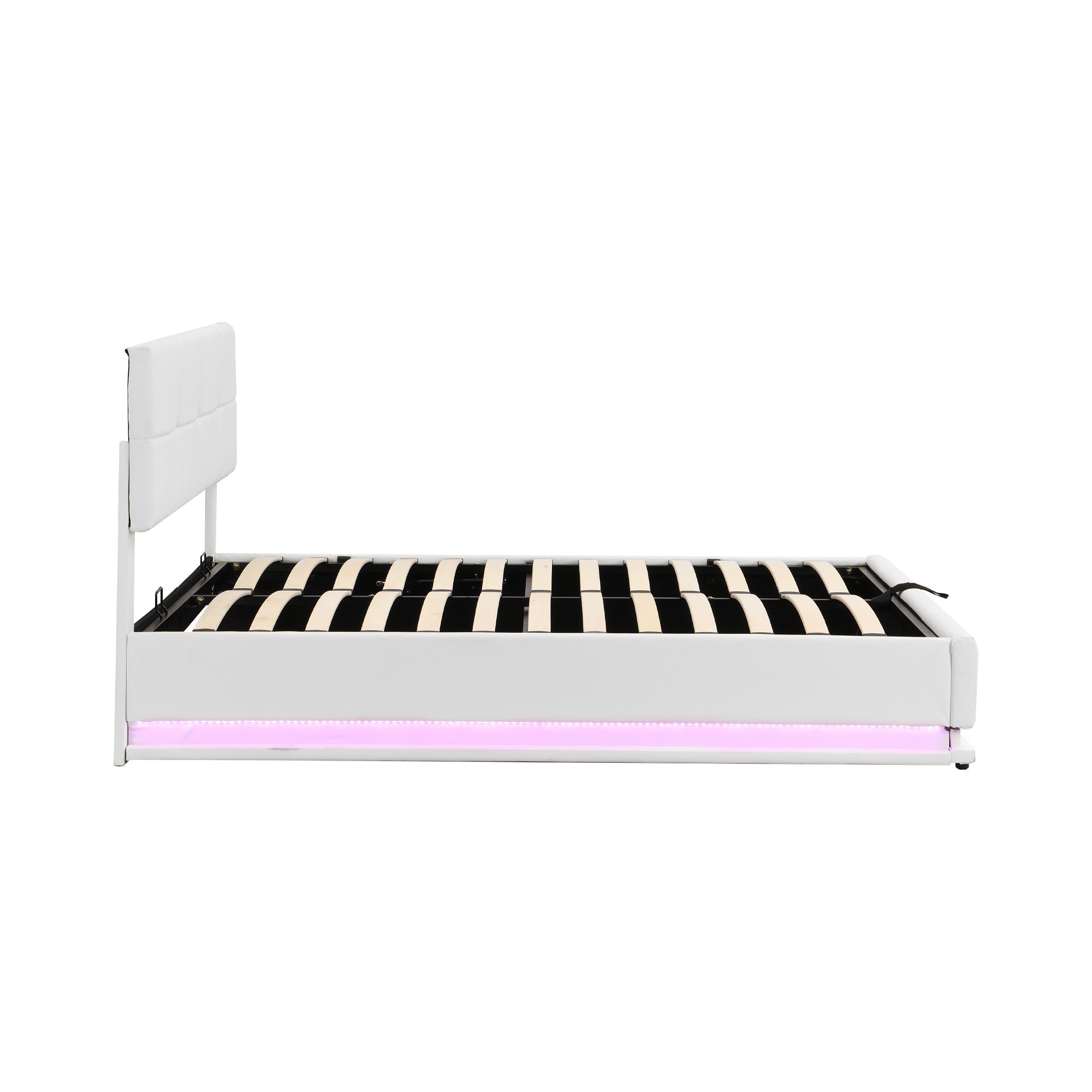Upholstered Double Bed with LED Light Strip, 180 x 200 cm, White/Gray Faux Leather