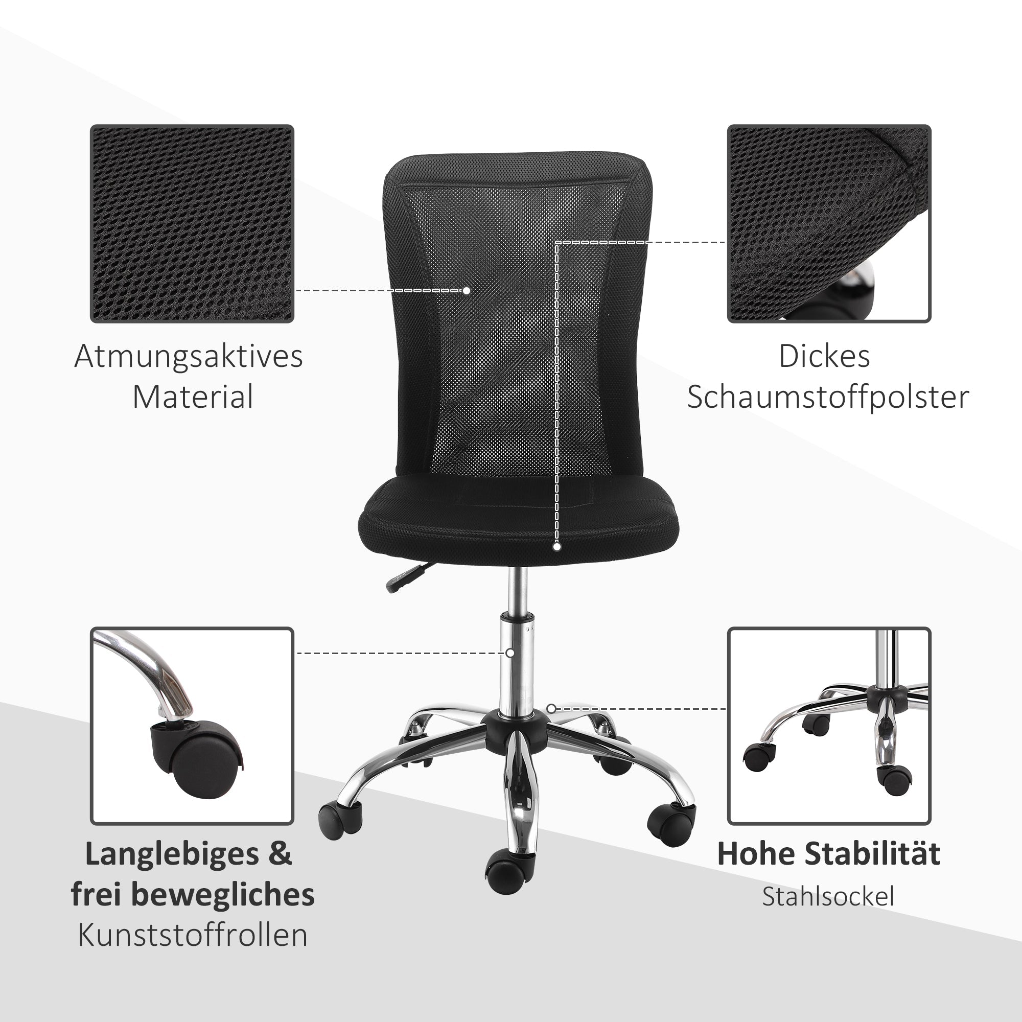 Vinsetto Office Chair, Ergonomic & Height-Adjustable, Black