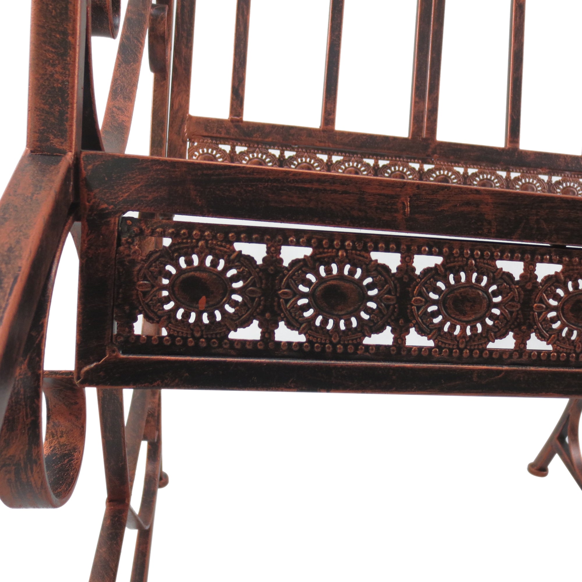 Vintage Rocking Chair 150 kg Capacity Elegant Curves High Comfort, Bronze-Red Metal