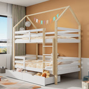 Children's House Bed 90x200cm with Large Drawers Pine Wood white+wood color