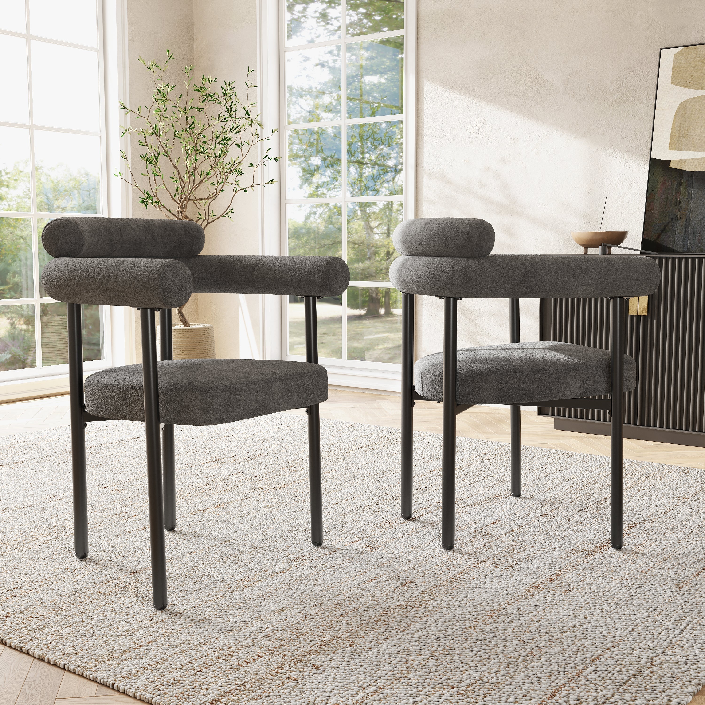 4 Dining Chairs Modern Simple Comfortable Ring Seats Dark Grey Suede