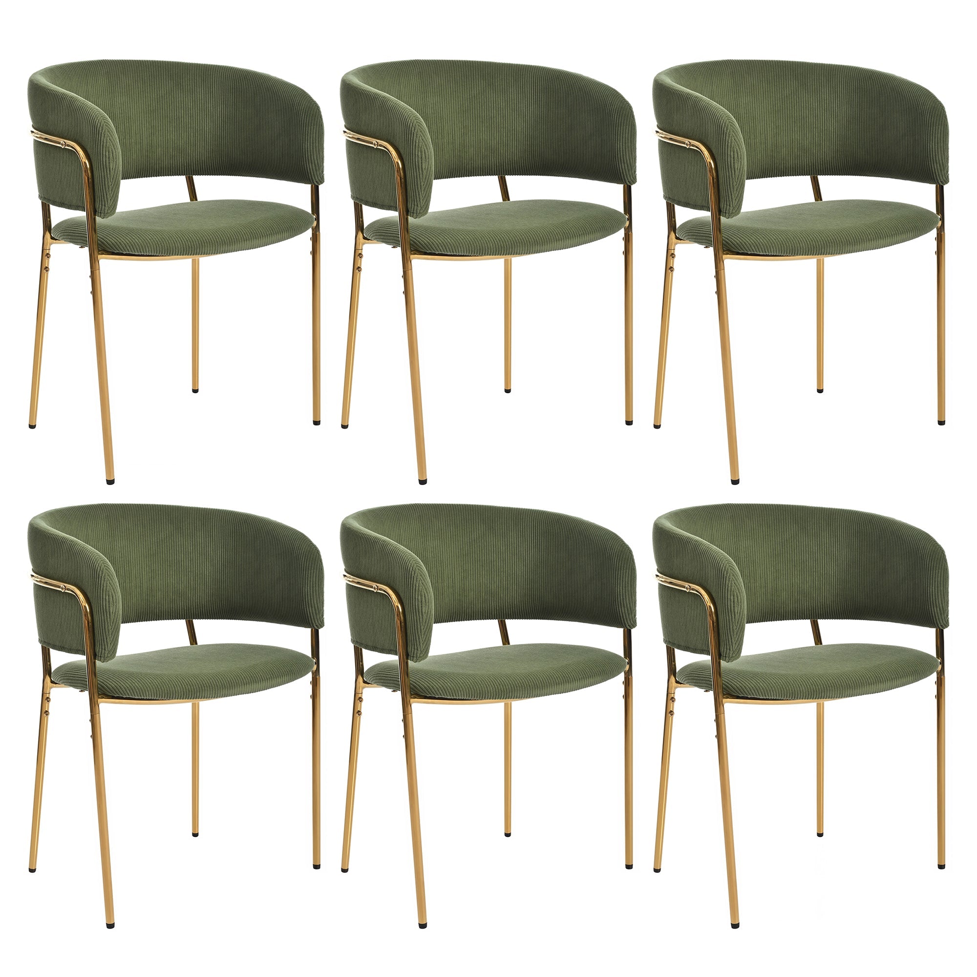 Modern Chairs Set of 6 with Angled Legs and Adjustable Feet, Green Corduroy