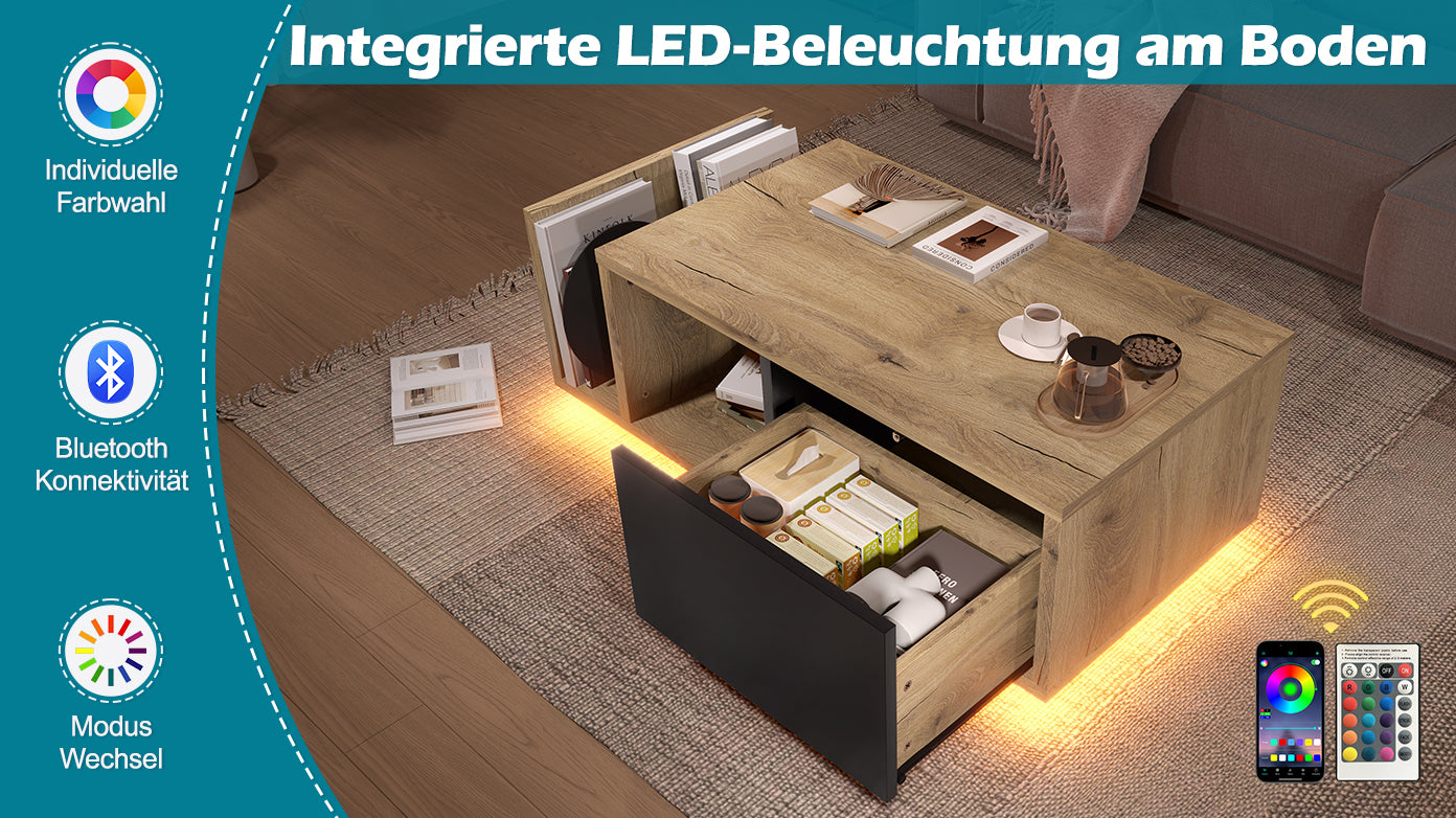 Retro Sideboard, Room Divider with LED Lighting, Wood-Metal Design