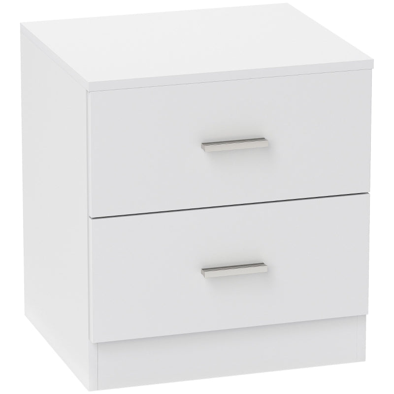 Bedside Table, 2 Drawers Storage Unit, White