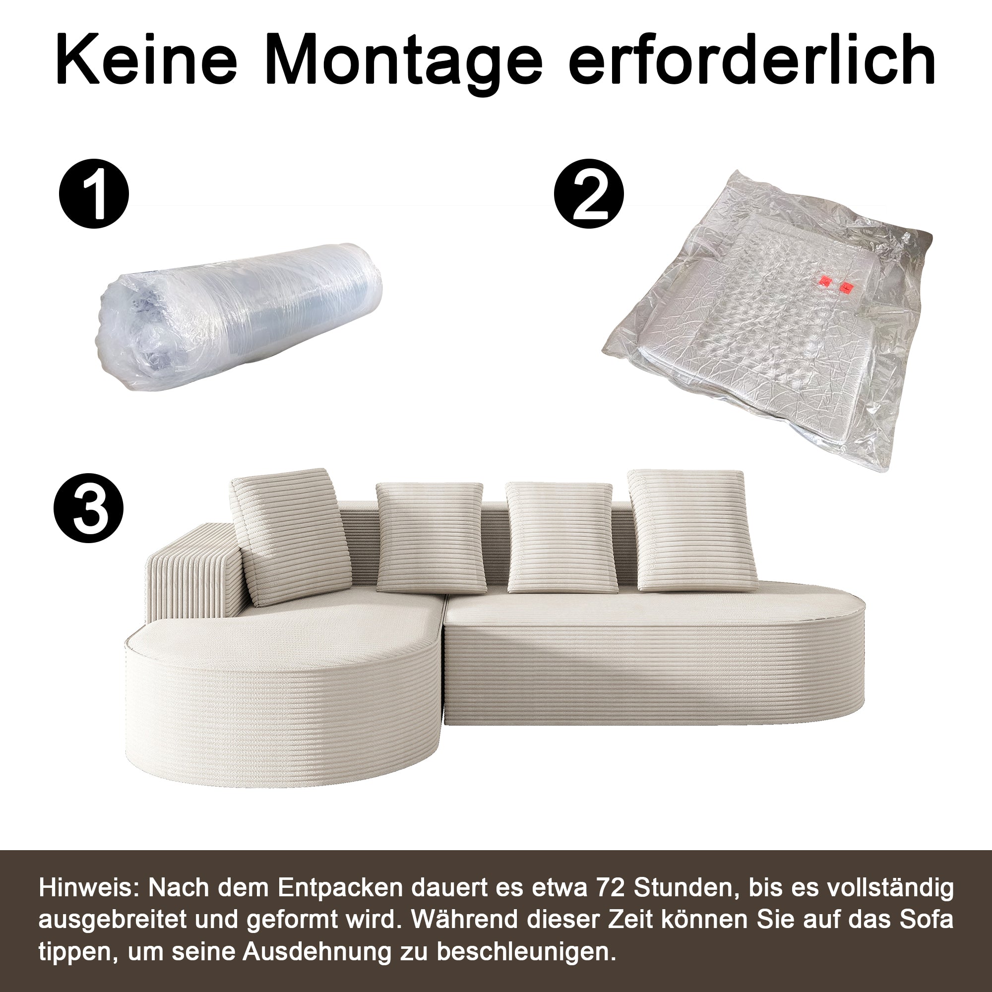 Modular Sofa L-Shaped Deep Seats - No Assembly Required