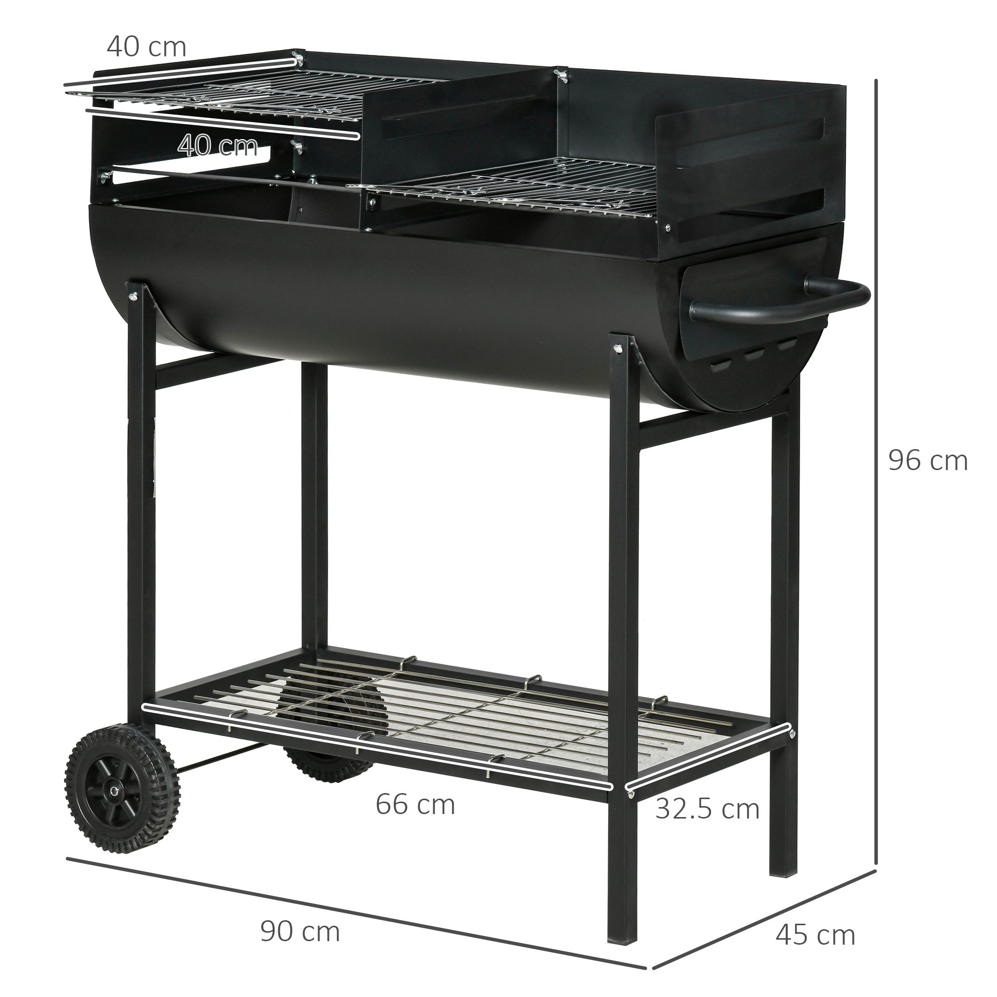 Steel Charcoal BBQ 2-Grill with Wheels, Black