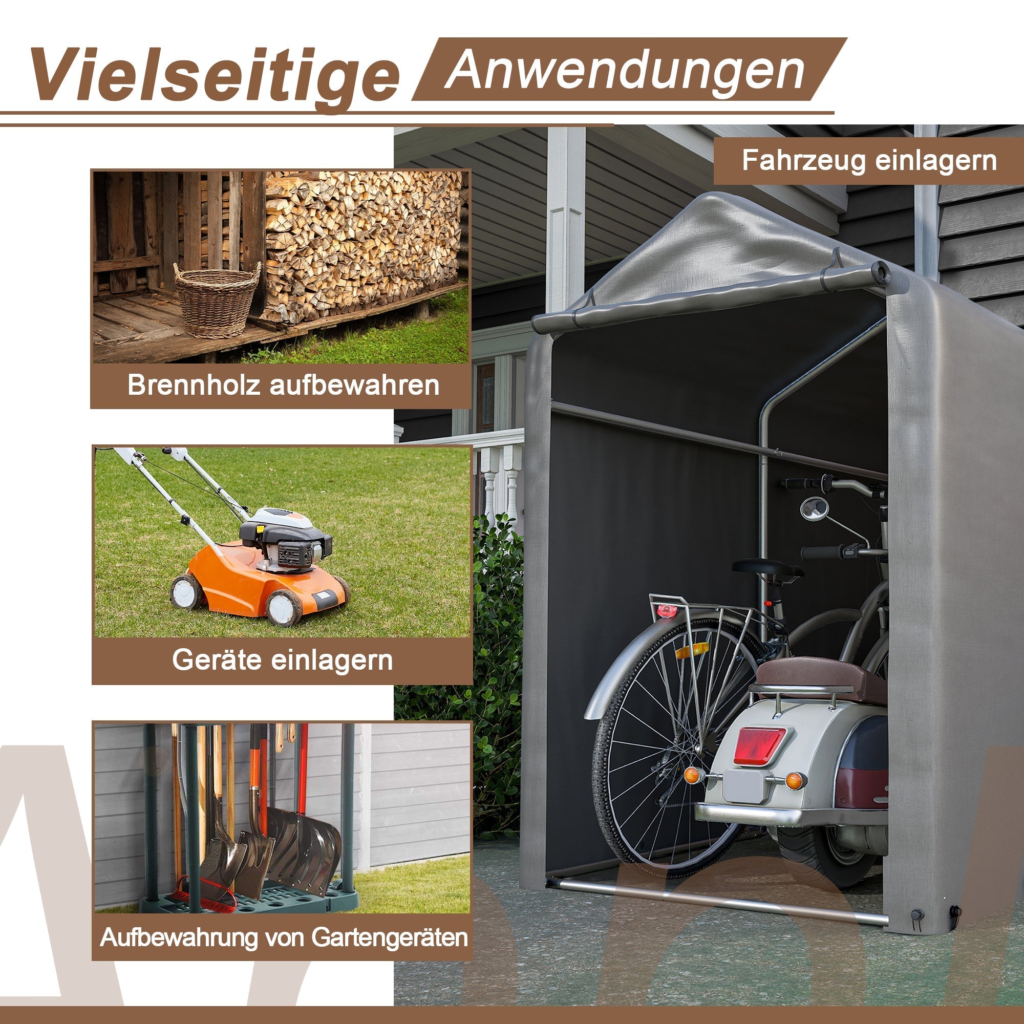 Bicycle Garage Tool Shed, 187x100x160 cm, Dark Gray