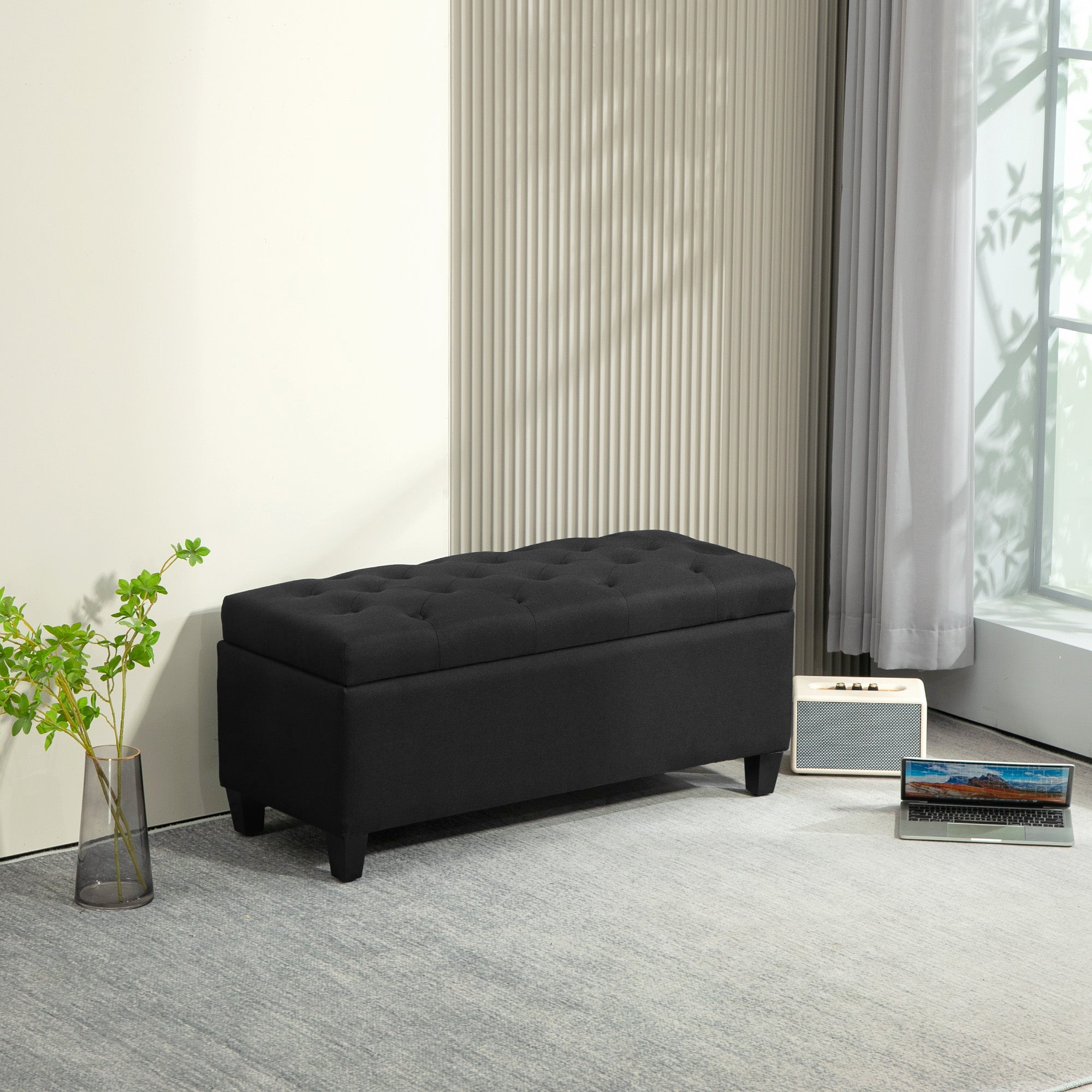 Upholstered Bench with Storage, Hallway Bedroom Living Room, Black