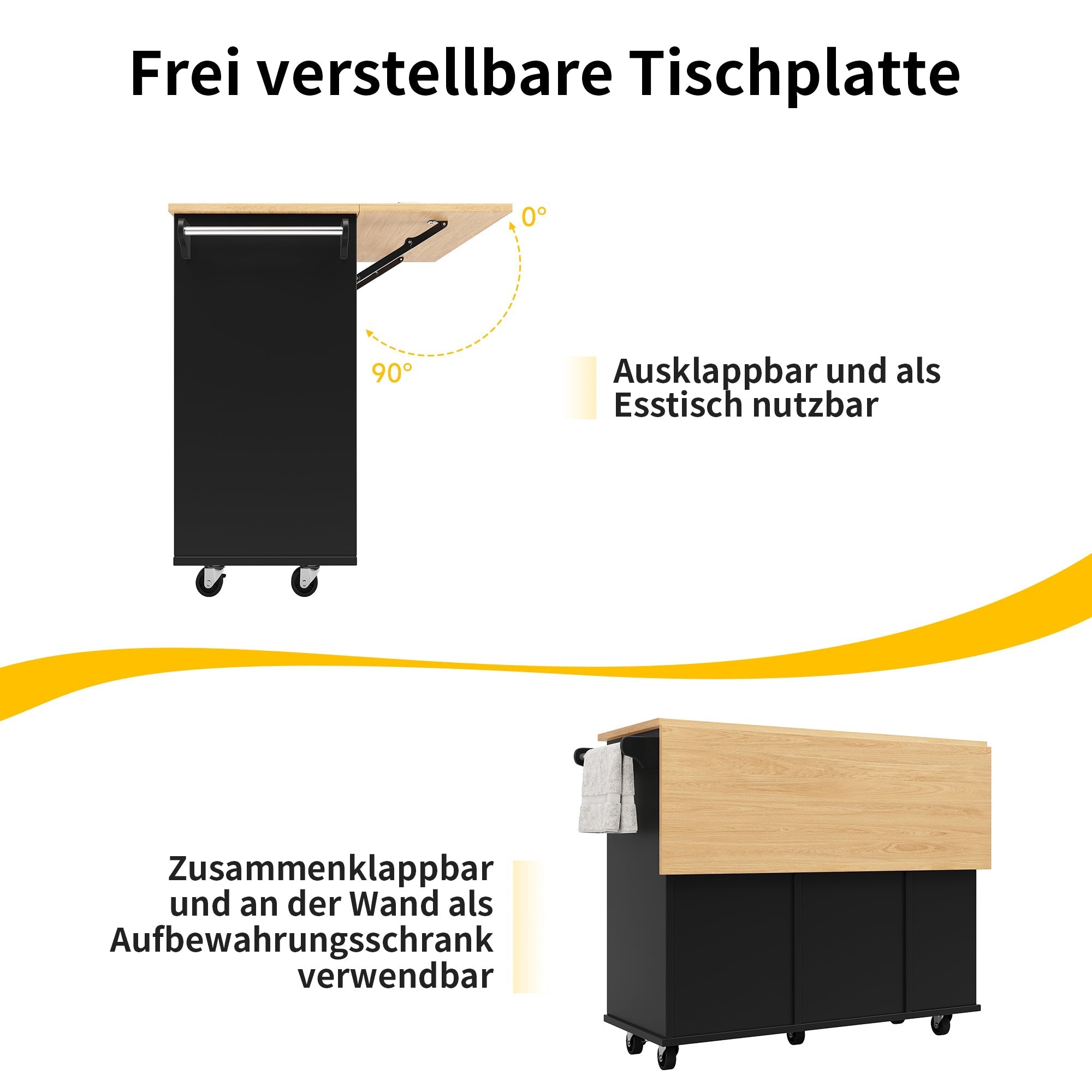 Kitchen Island Mobile Removable Partitions Wine Rack - Black Wood Grain