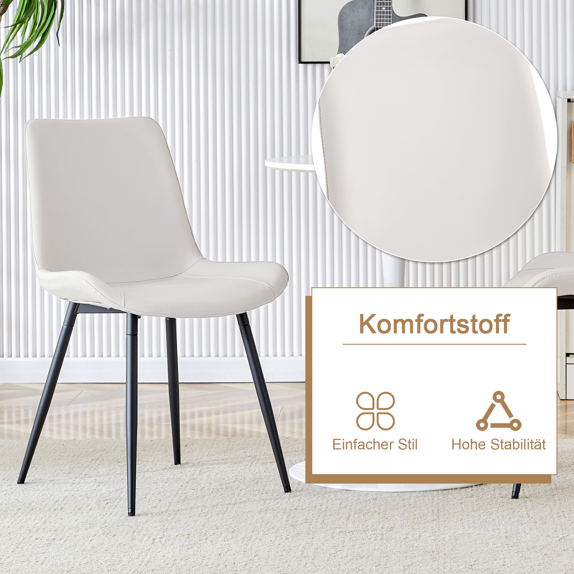 Modern Minimalist Round Table Set 100cm Storage 4 PU Chairs - Brown Wood/White